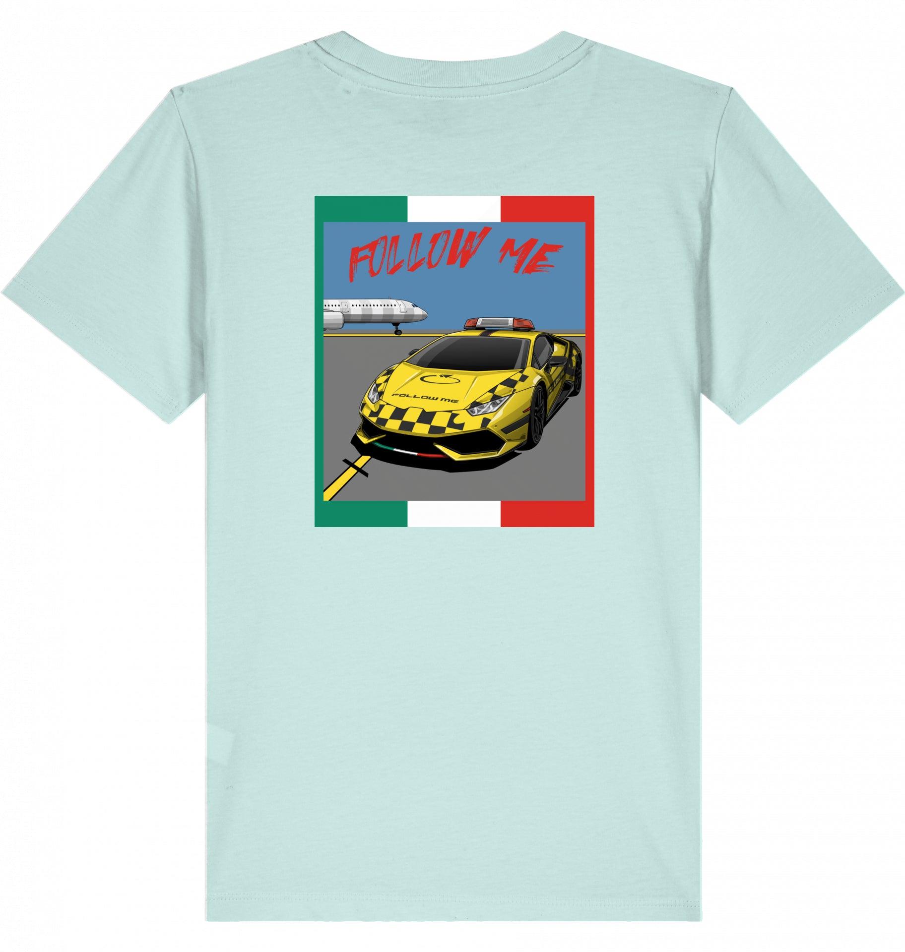 Aviation Kids Aviation T-Shirt "Follow Me Supercar" Flughafen 2.0 Caribbean Blue für Piloten, Crews, Kinder & Planespotter made by SUPERSONIC aero 4U