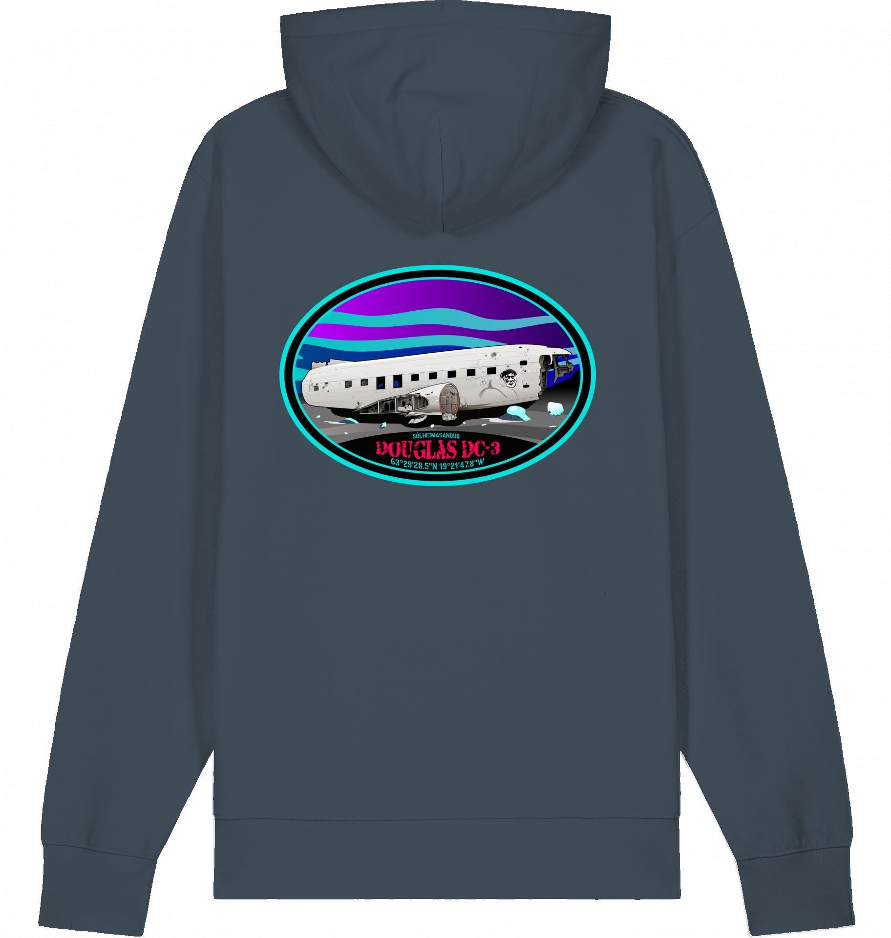 Aviation Flugzeug Hoodie - DC-3 Aircraft Wreck - Sólheimansandur - Iceland India Ink Grey für Piloten, Crews, Kinder & Planespotter made by SUPERSONIC aero 4U