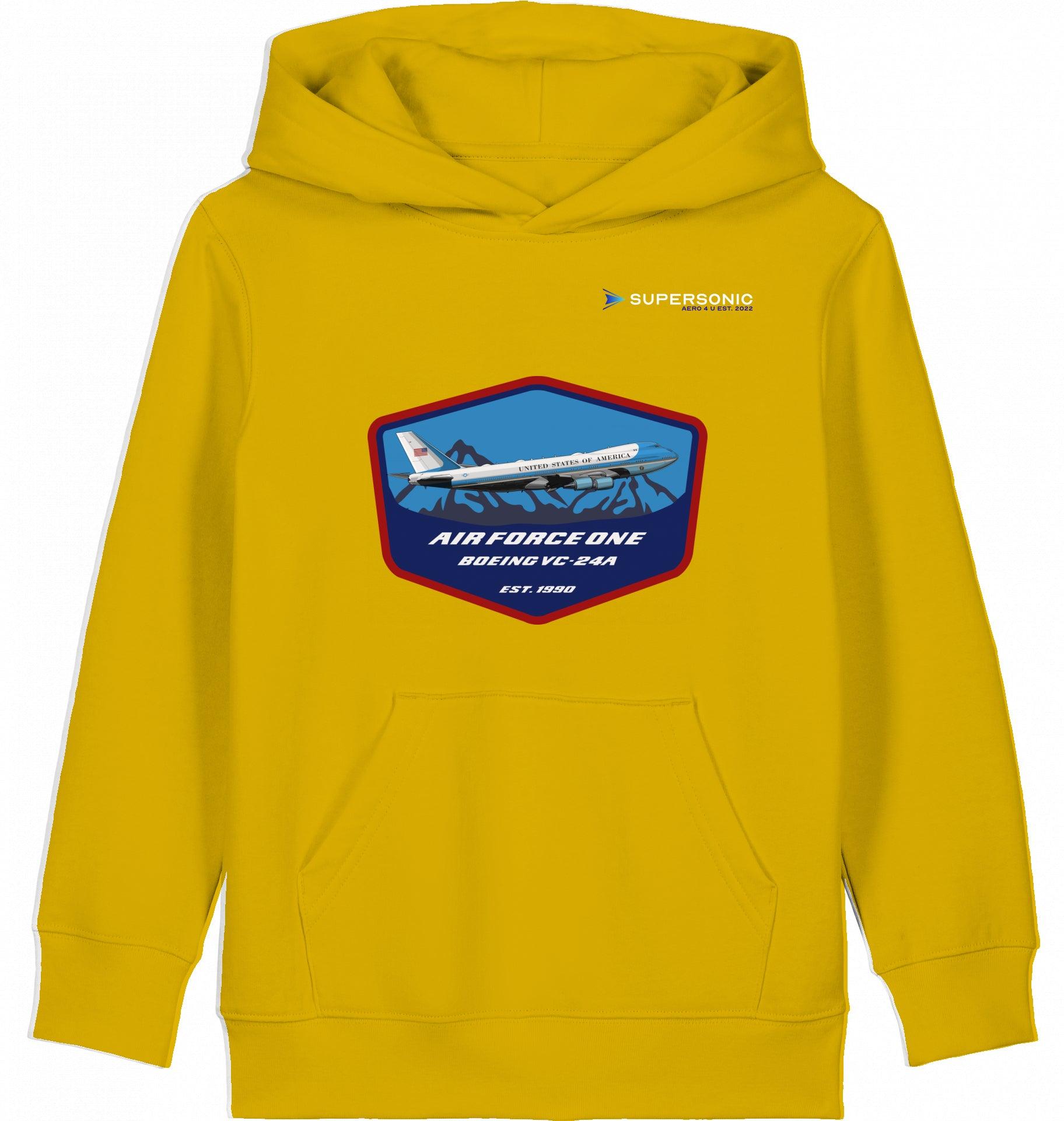 Aviation Kids Flugzeug Hoodie "Airforce One Boeing 747 - Jumbojet" Ochre für Piloten, Crews, Kinder & Planespotter made by SUPERSONIC aero 4U