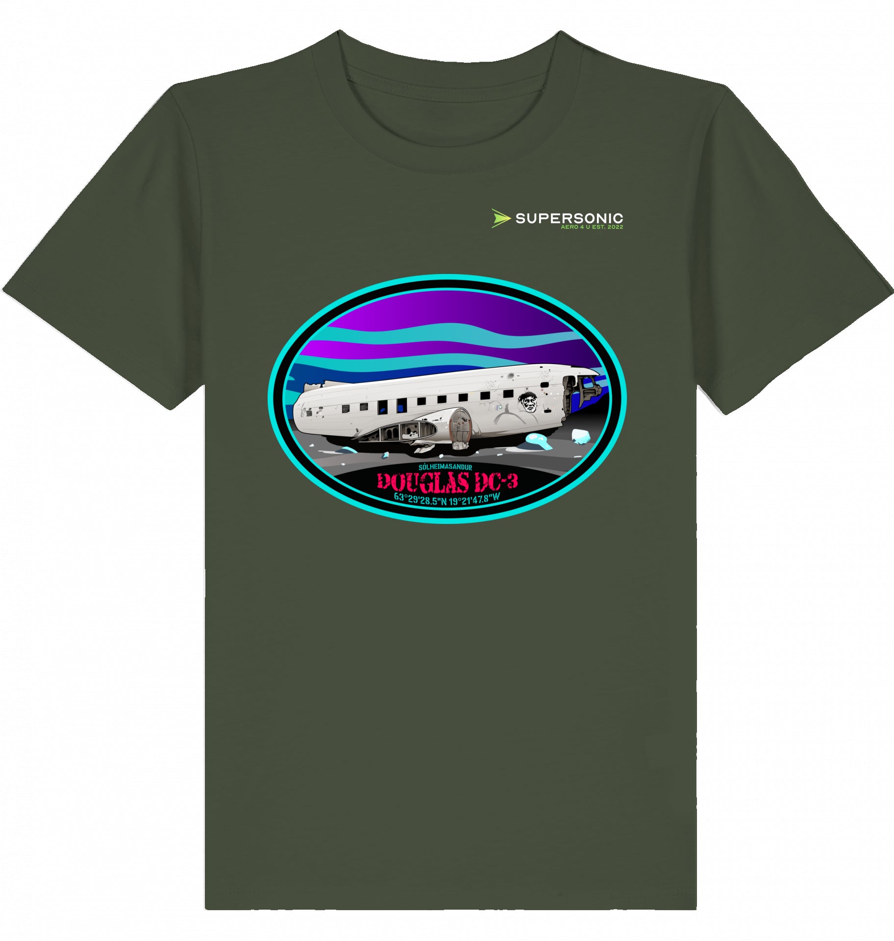 KIDS AVIATION T-SHIRT DC-3 AIRCRAFT WRECK - SÓLHEIMANSANDUR - ICELAND