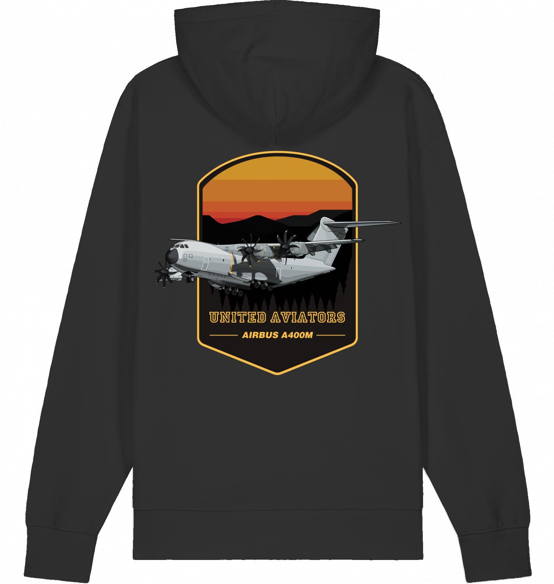Aviation Flugzeug Hoodie Airbus A400M "United Aviators" Black für Piloten, Crews, Kinder & Planespotter made by SUPERSONIC aero 4U