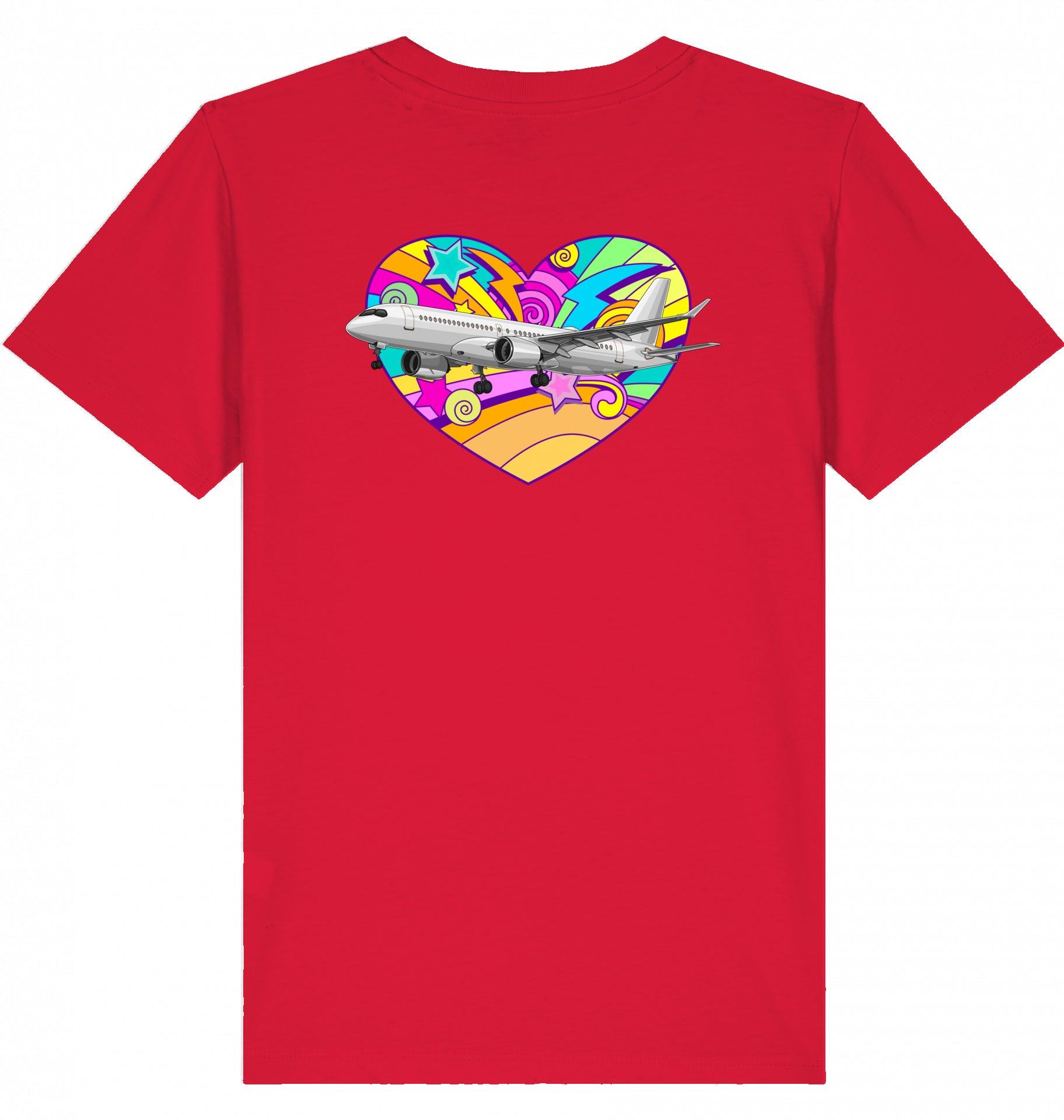 Aviation Kids Aviation T-Shirt Airbus A220 Flugzeug "Heart" 2.0 Red für Piloten, Crews, Kinder & Planespotter made by SUPERSONIC aero 4U
