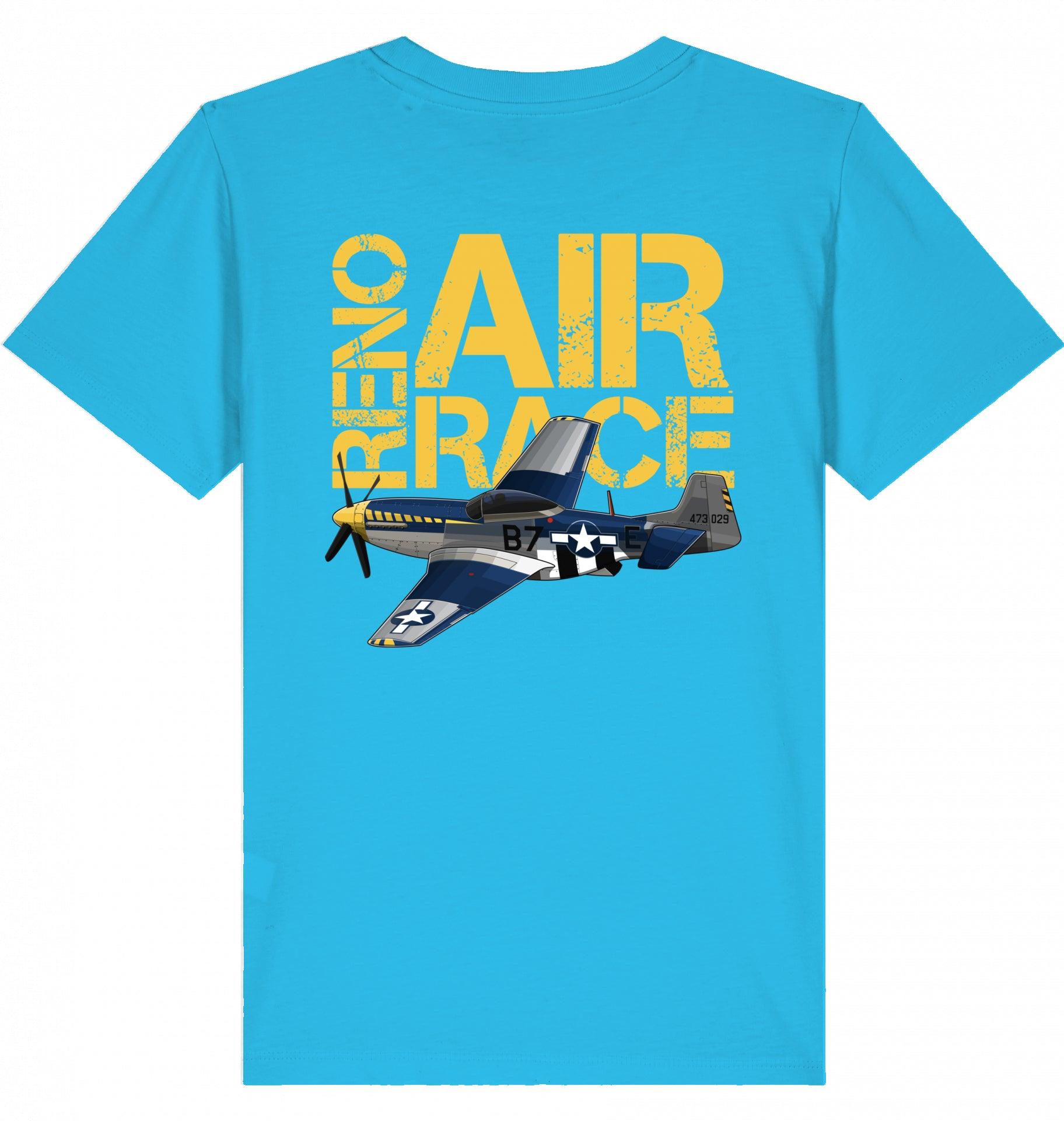 Aviation Kids Aviation T-Shirt "Reno Air Race Mustang P-51" 2.0 Aqua Blue für Piloten, Crews, Kinder & Planespotter made by SUPERSONIC aero 4U