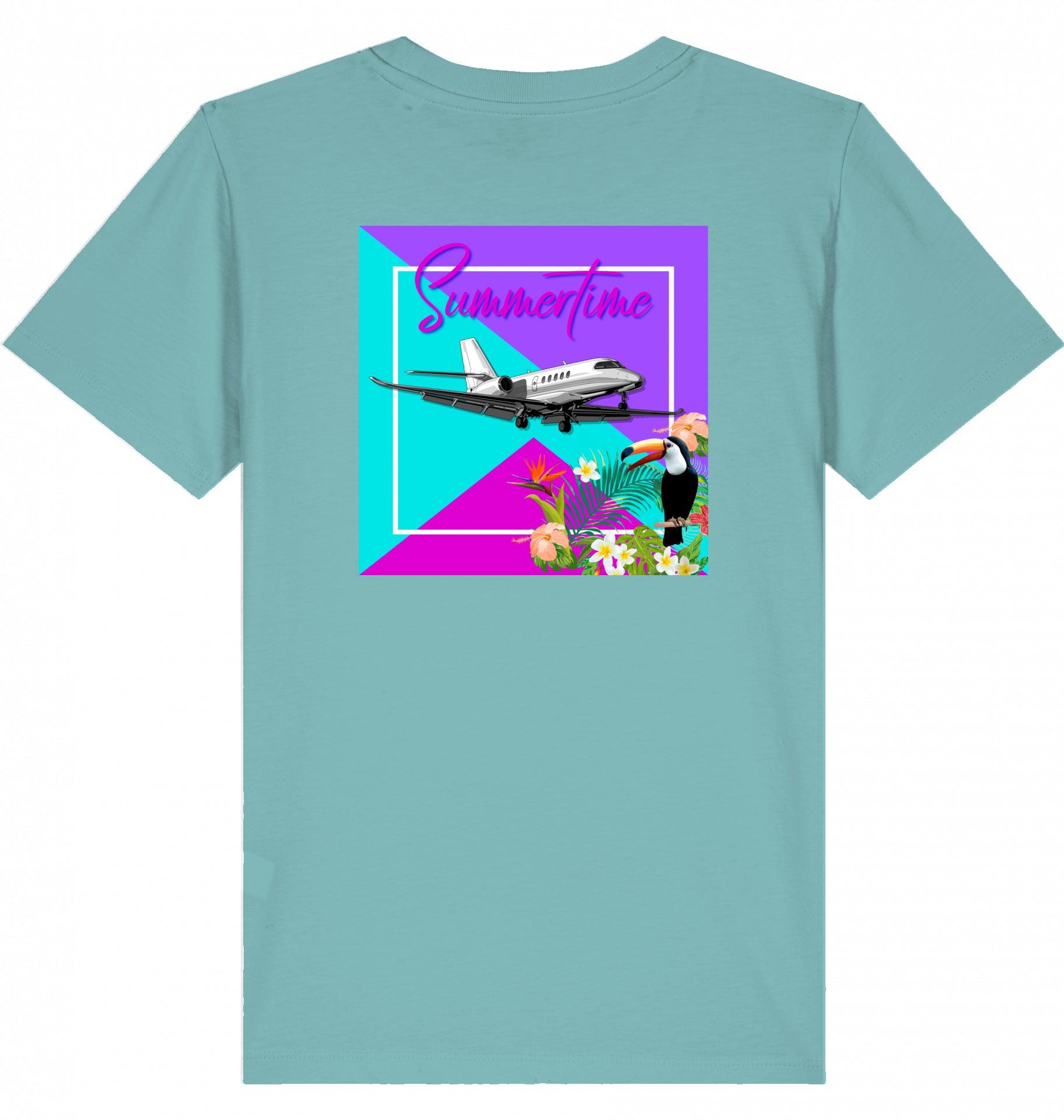 Aviation Kids Aviation T-Shirt "Summertime in Aviation" Cessna Citation Latitude Business Jet 2.0 Teal Monstera für Piloten, Crews, Kinder & Planespotter made by SUPERSONIC aero 4U