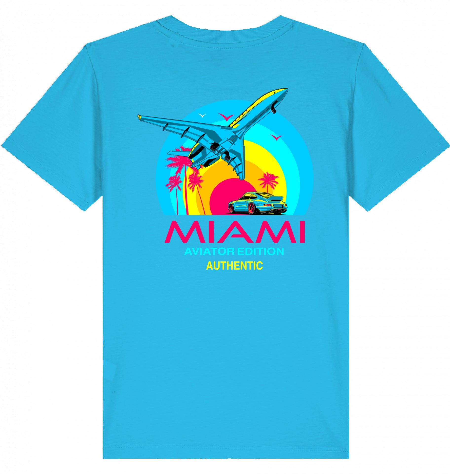 Aviation Kids Aviation T-Shirt "Aviator Miami Summer" 2.0 Aqua Blue für Piloten, Crews, Kinder & Planespotter made by SUPERSONIC aero 4U