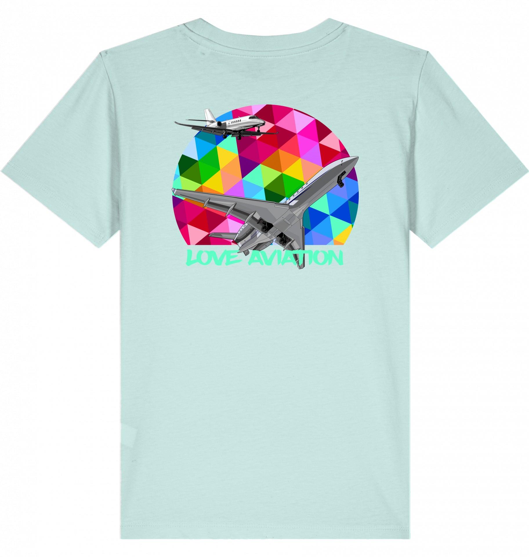 Aviation Kids Aviation T-Shirt "Love Aviation" Flugzeuge 2.0 Caribbean Blue für Piloten, Crews, Kinder & Planespotter made by SUPERSONIC aero 4U