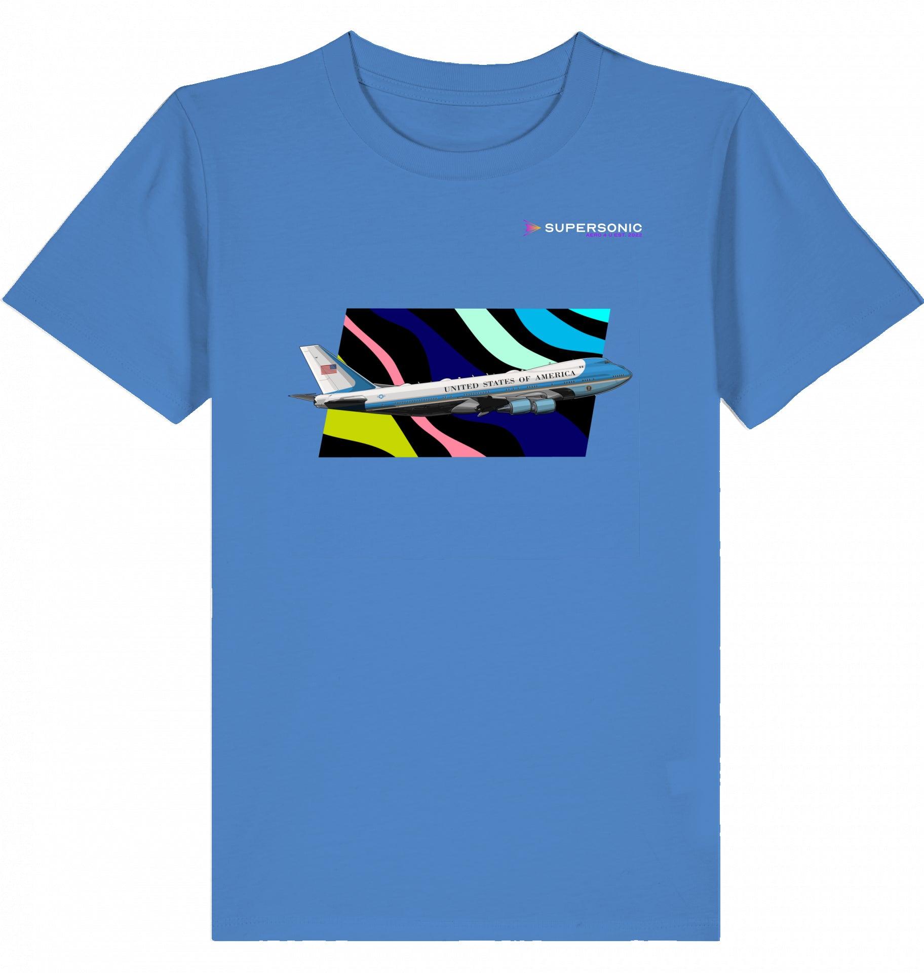 Aviation Kids Aviation T-Shirt Air Force One Boeing 747 Jumbo Jet Flugzeug 2.0 Bright Blue für Piloten, Crews, Kinder & Planespotter made by SUPERSONIC aero 4U