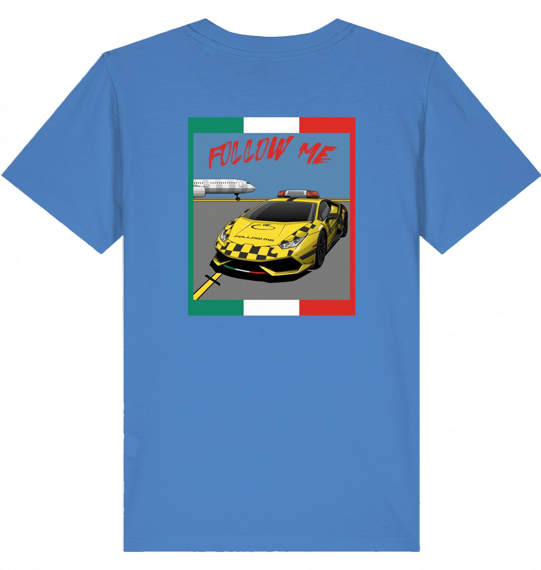 Aviation Kids Aviation T-Shirt "Follow Me Supercar" Flughafen 2.0 Bright Blue für Piloten, Crews, Kinder & Planespotter made by SUPERSONIC aero 4U