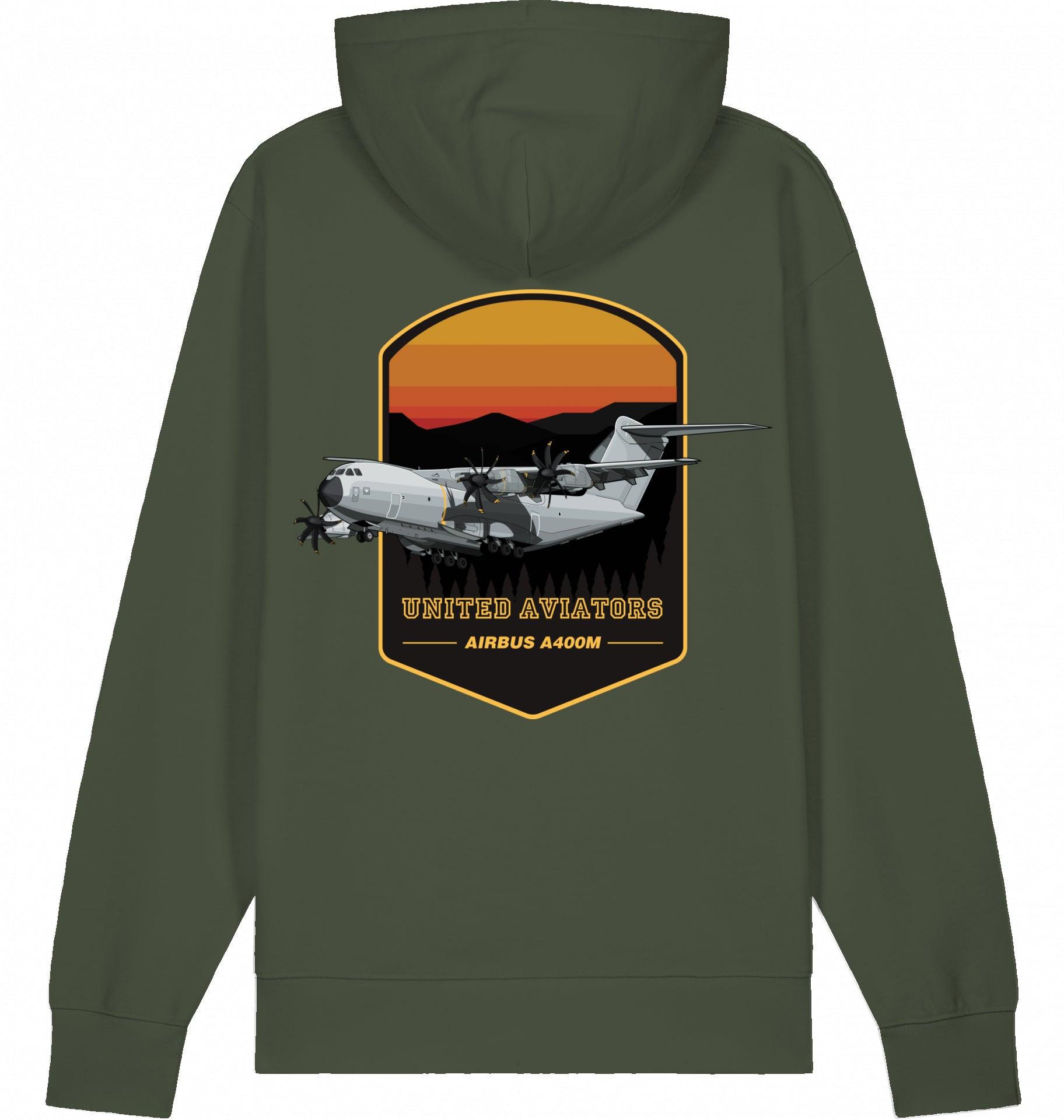 Aviation Flugzeug Hoodie Airbus A400M "United Aviators" Khaki für Piloten, Crews, Kinder & Planespotter made by SUPERSONIC aero 4U