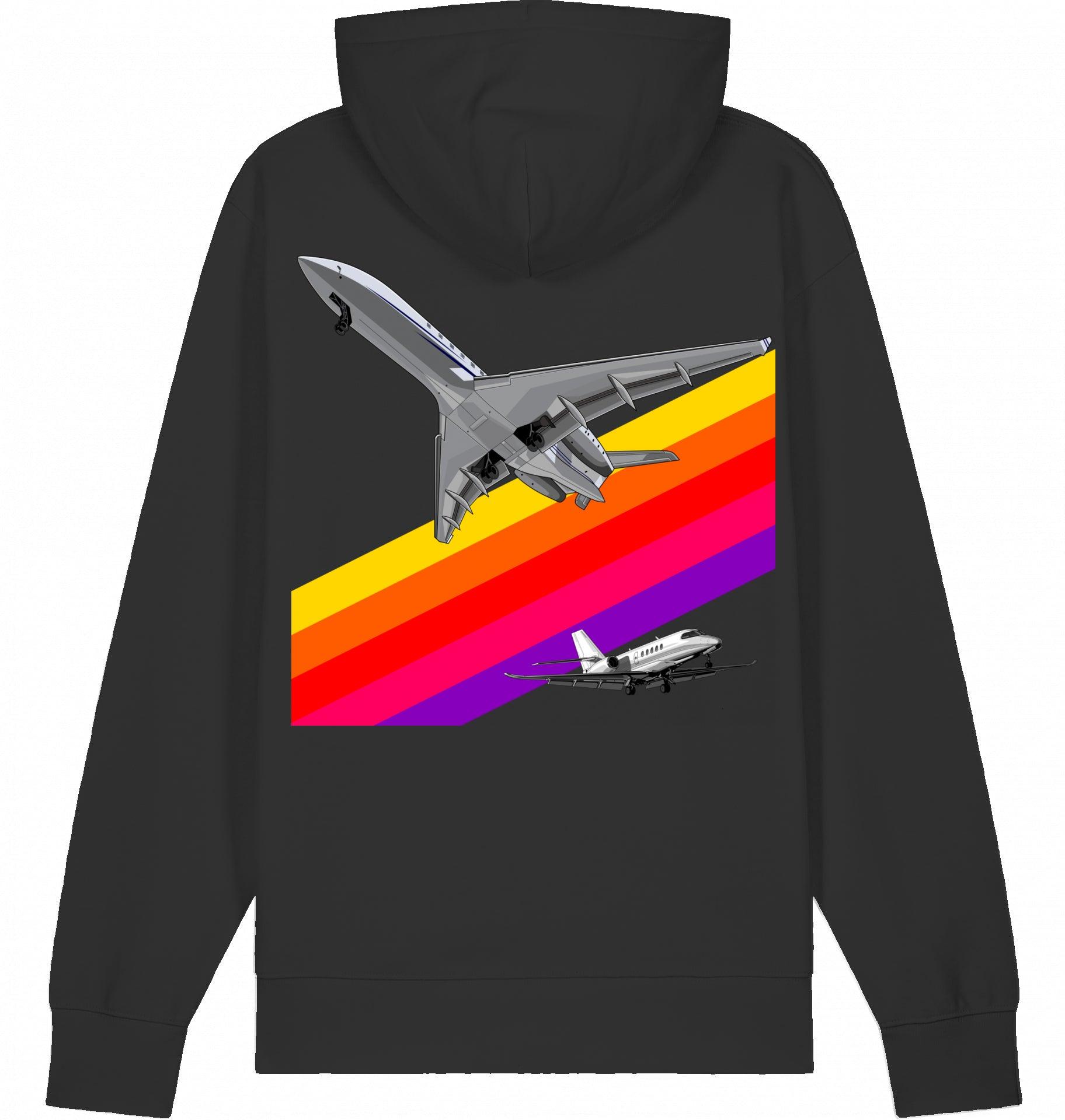 Aviation Flugzeug Hoodie im VHS Rainbow Design der 80er Black für Piloten, Crews, Kinder & Planespotter made by SUPERSONIC aero 4U