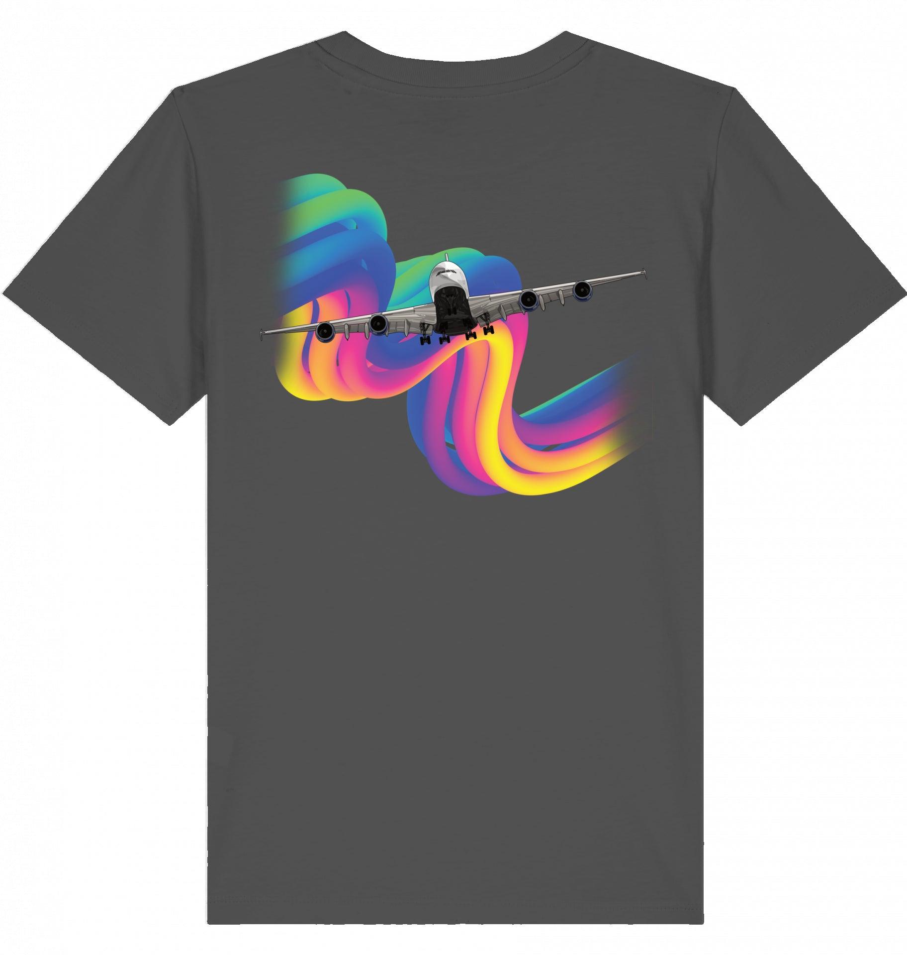 Aviation Kids Aviation T-Shirt Airbus A380 Flugzeug Rainbow 2.0 Anthracite für Piloten, Crews, Kinder & Planespotter made by SUPERSONIC aero 4U