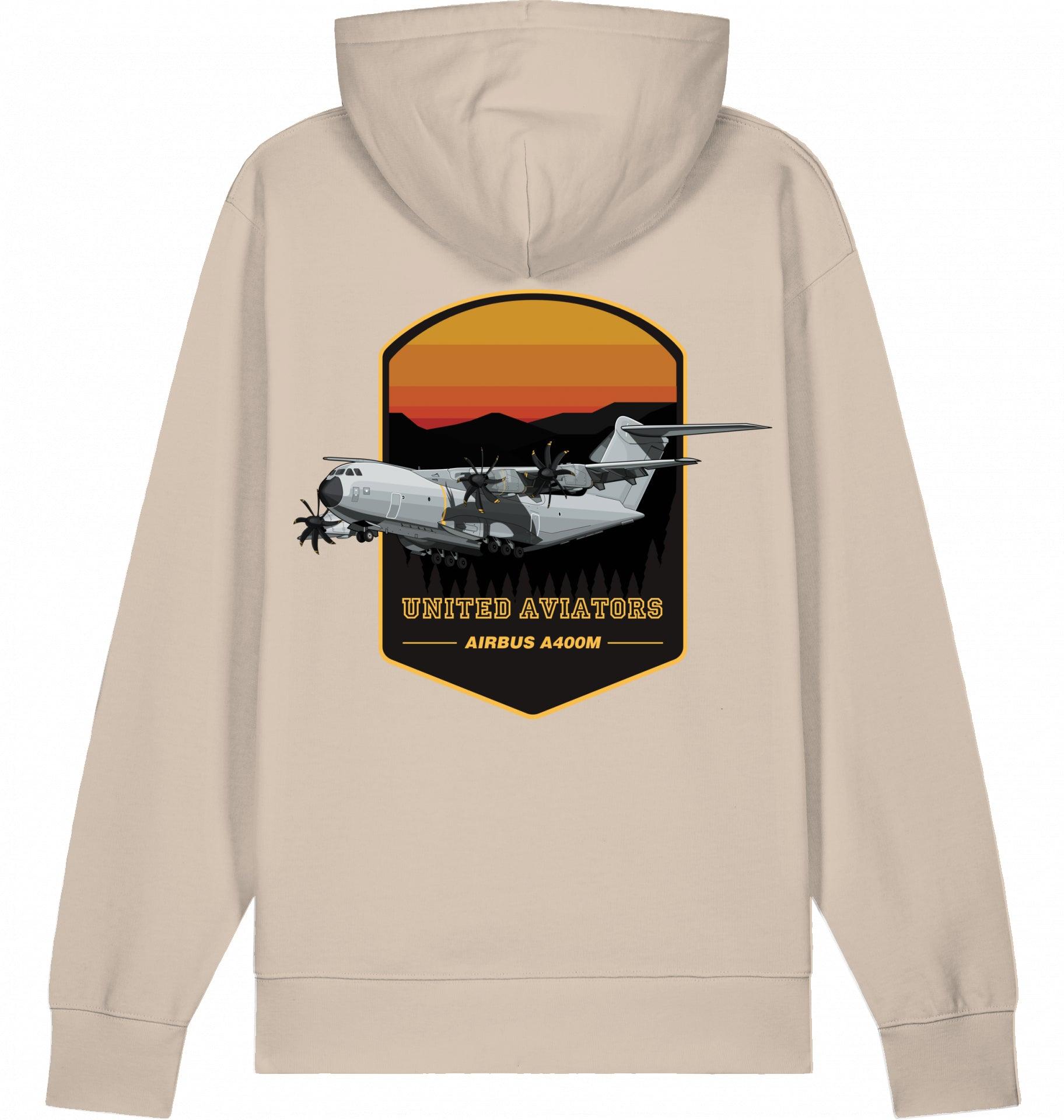 Aviation Flugzeug Hoodie Airbus A400M "United Aviators" Desert Dust für Piloten, Crews, Kinder & Planespotter made by SUPERSONIC aero 4U