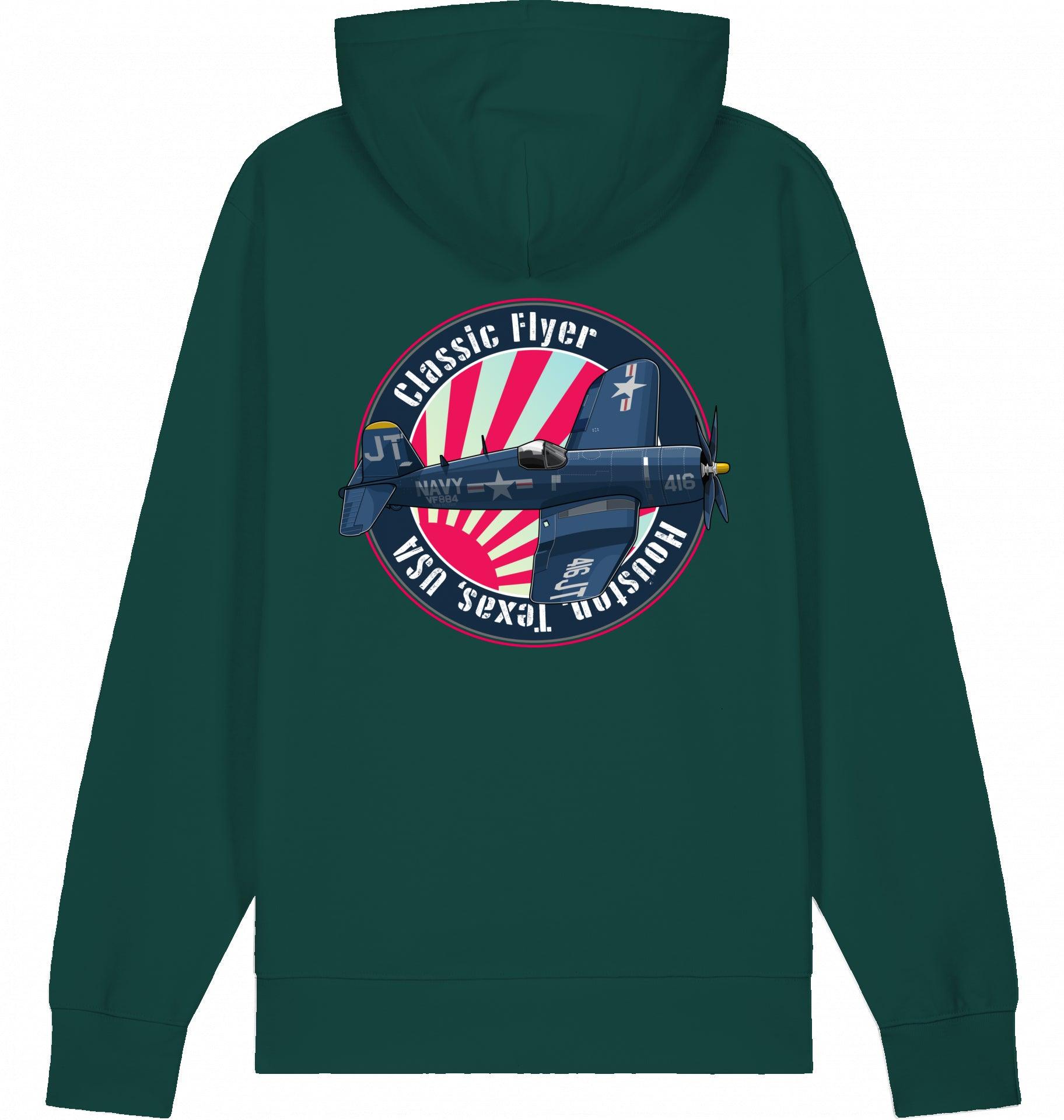 Aviation Flugzeug Hoodie "Classic Flyer Corsair Vought F4U" Glazed Green für Piloten, Crews, Kinder & Planespotter made by SUPERSONIC aero 4U