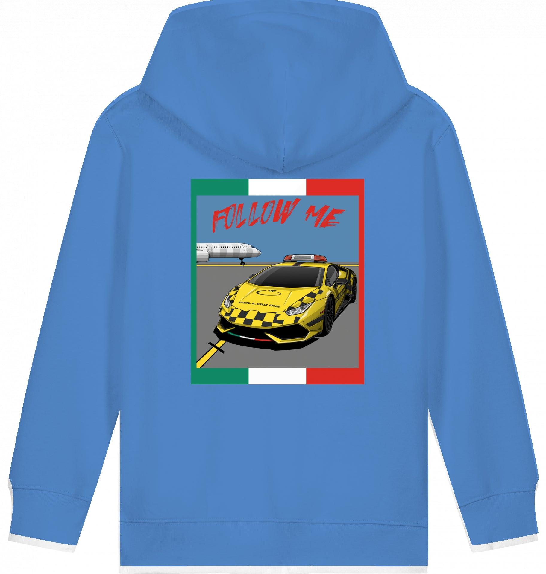 Aviation Kids Aviation Hoodie "Follow Me Italia" Airbus A321 Bright Blue für Piloten, Crews, Kinder & Planespotter made by SUPERSONIC aero 4U