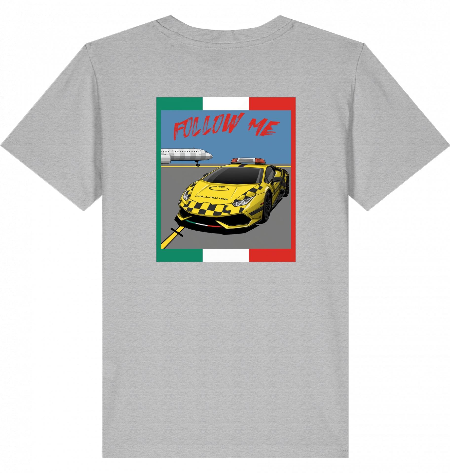 Aviation Kids Aviation T-Shirt "Follow Me Supercar" Flughafen 2.0 Heather Grey für Piloten, Crews, Kinder & Planespotter made by SUPERSONIC aero 4U