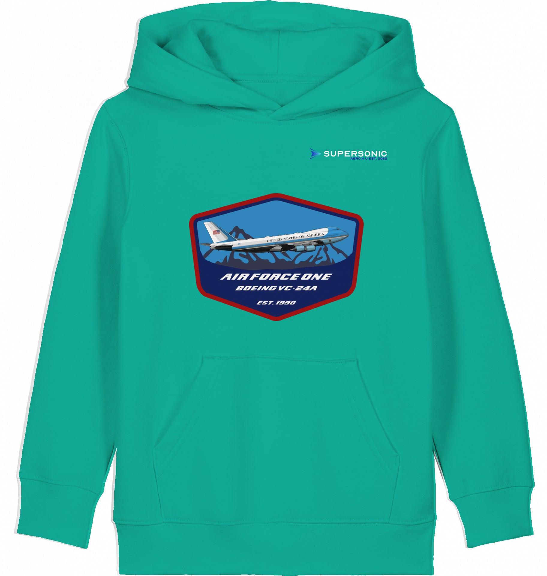 Aviation Kids Flugzeug Hoodie "Airforce One Boeing 747 - Jumbojet" Go Green für Piloten, Crews, Kinder & Planespotter made by SUPERSONIC aero 4U