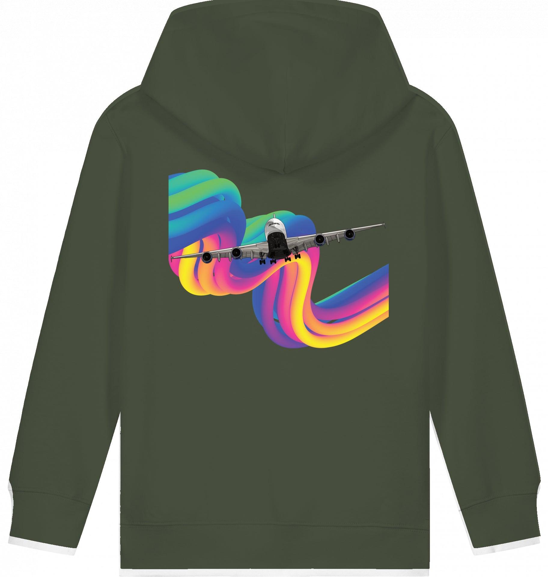 Aviation Kids Aviation Hoodie "Airbus A380 Flugzeug - Rainbow" Khaki für Piloten, Crews, Kinder & Planespotter made by SUPERSONIC aero 4U