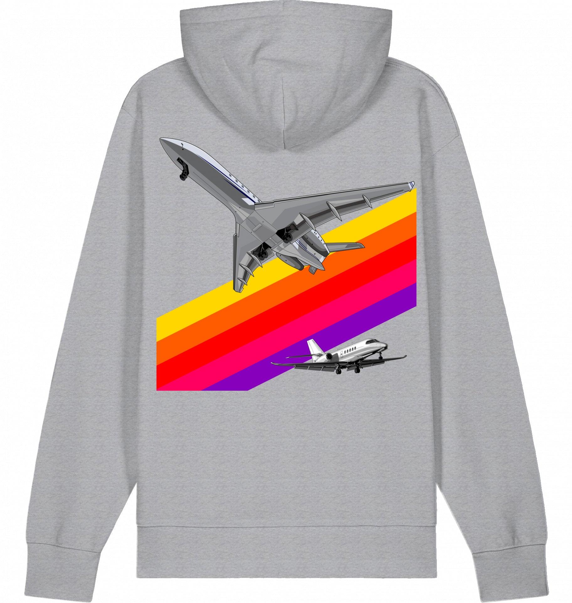 Aviation Flugzeug Hoodie im VHS Rainbow Design der 80er Mid Heather Grey für Piloten, Crews, Kinder & Planespotter made by SUPERSONIC aero 4U