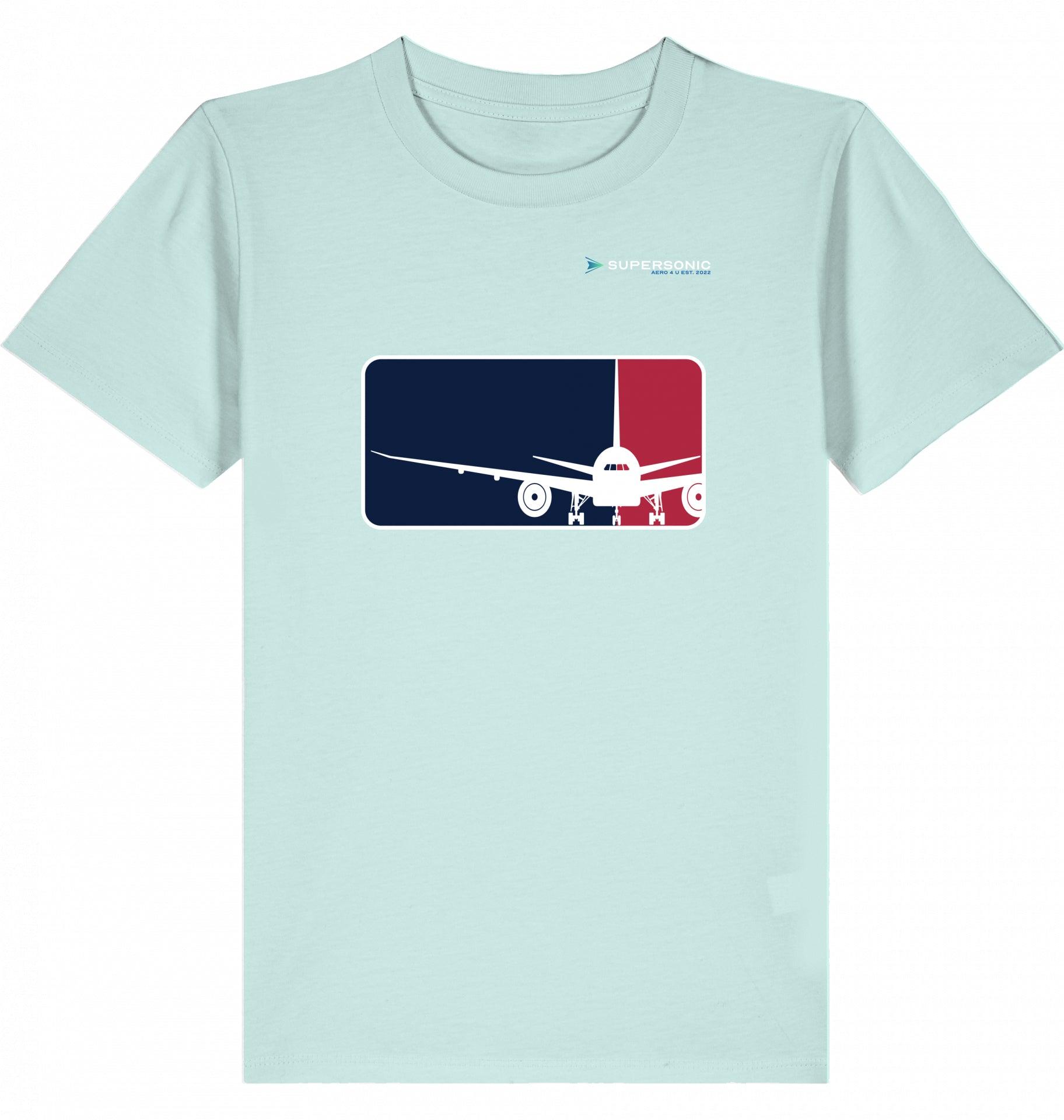 Aviation Kids Aviation T-Shirt “Major League Aviation“ Boeing 777 2.0 Caribbean Blue für Piloten, Crews, Kinder & Planespotter made by SUPERSONIC aero 4U