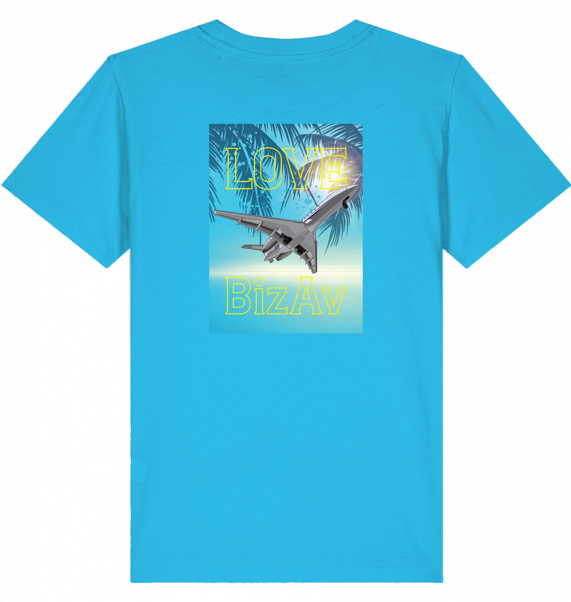 Aviation Kids Aviation T-Shirt "Love BizAv Business Aviation" 2.0 Aqua Blue für Piloten, Crews, Kinder & Planespotter made by SUPERSONIC aero 4U