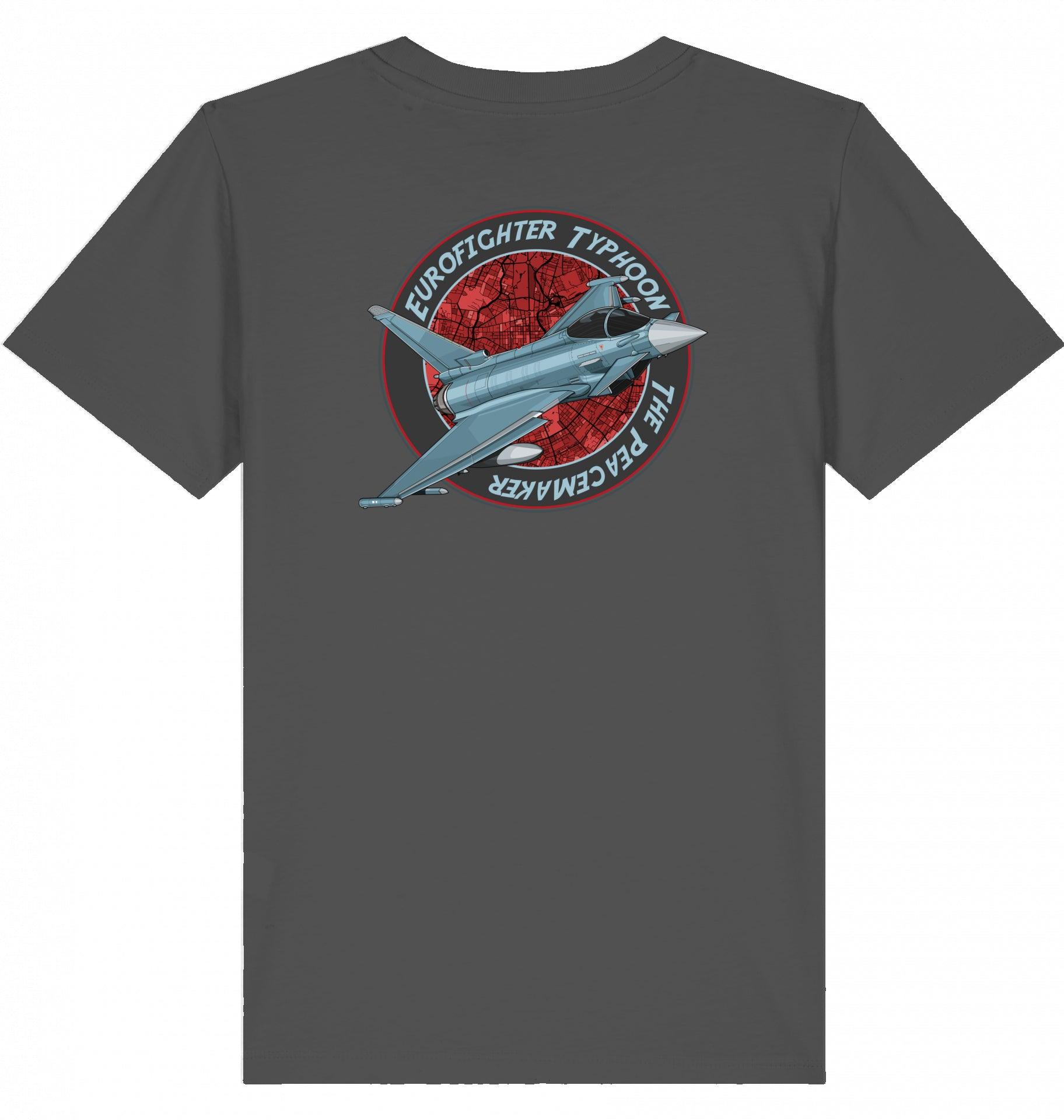 Aviation Kids Aviation T-Shirt "Eurofighter Typhoon - The Peacemaker" 2.0 Anthracite für Piloten, Crews, Kinder & Planespotter made by SUPERSONIC aero 4U
