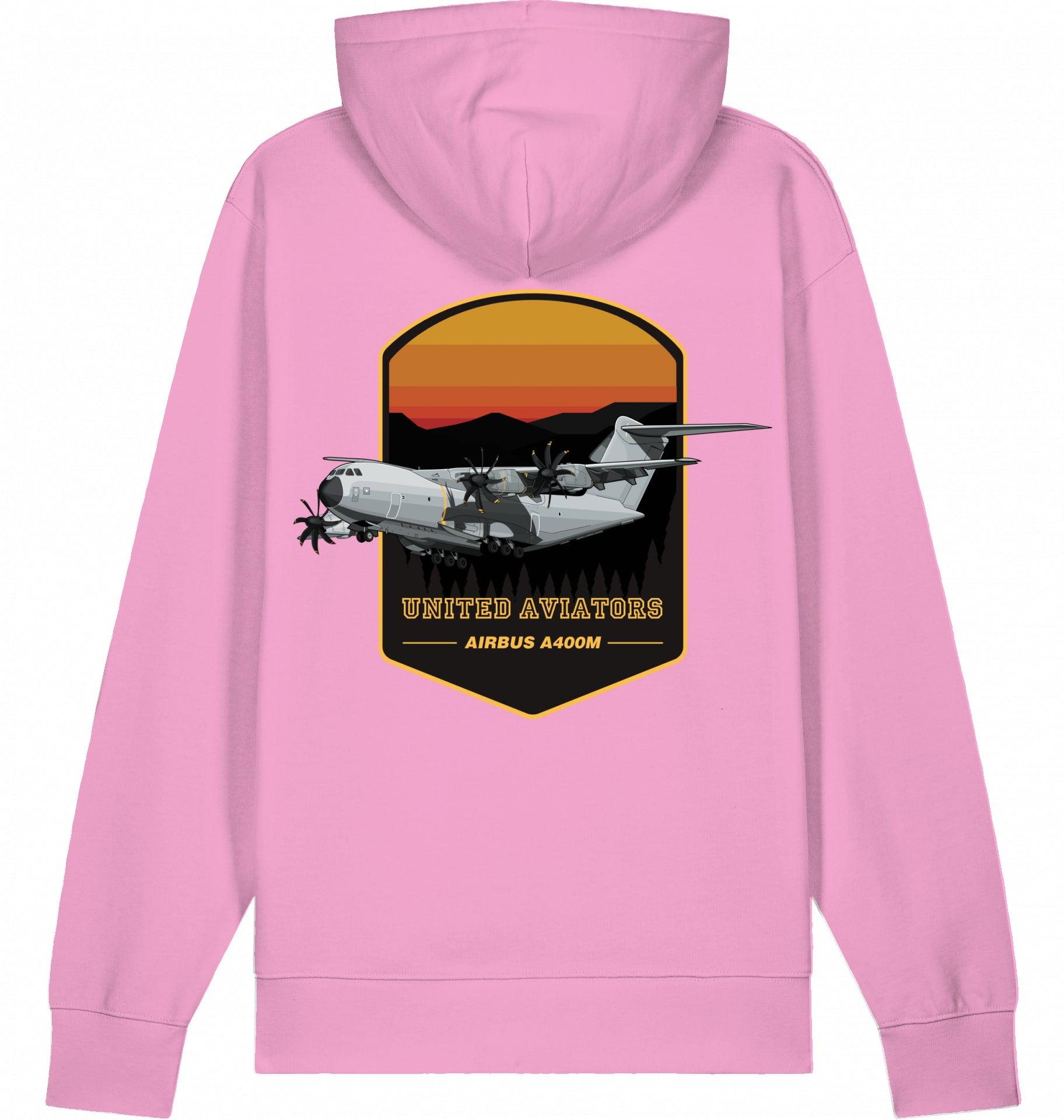 Aviation Flugzeug Hoodie Airbus A400M "United Aviators" Bubble Pink für Piloten, Crews, Kinder & Planespotter made by SUPERSONIC aero 4U