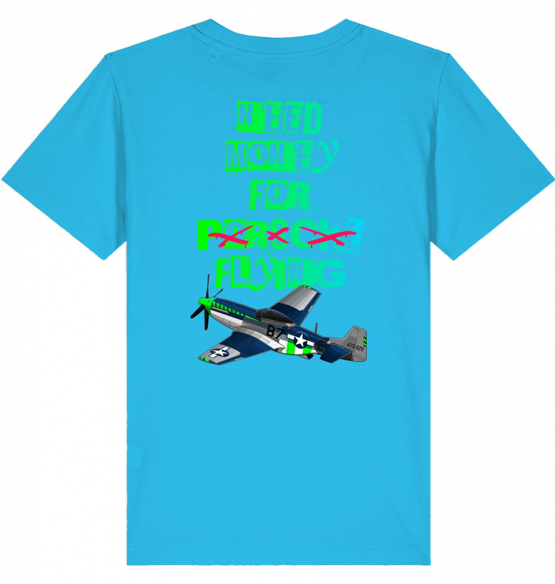 Aviation Kids Aviation T-Shirt "Need Money for Flying" 2.0 Aqua Blue für Piloten, Crews, Kinder & Planespotter made by SUPERSONIC aero 4U