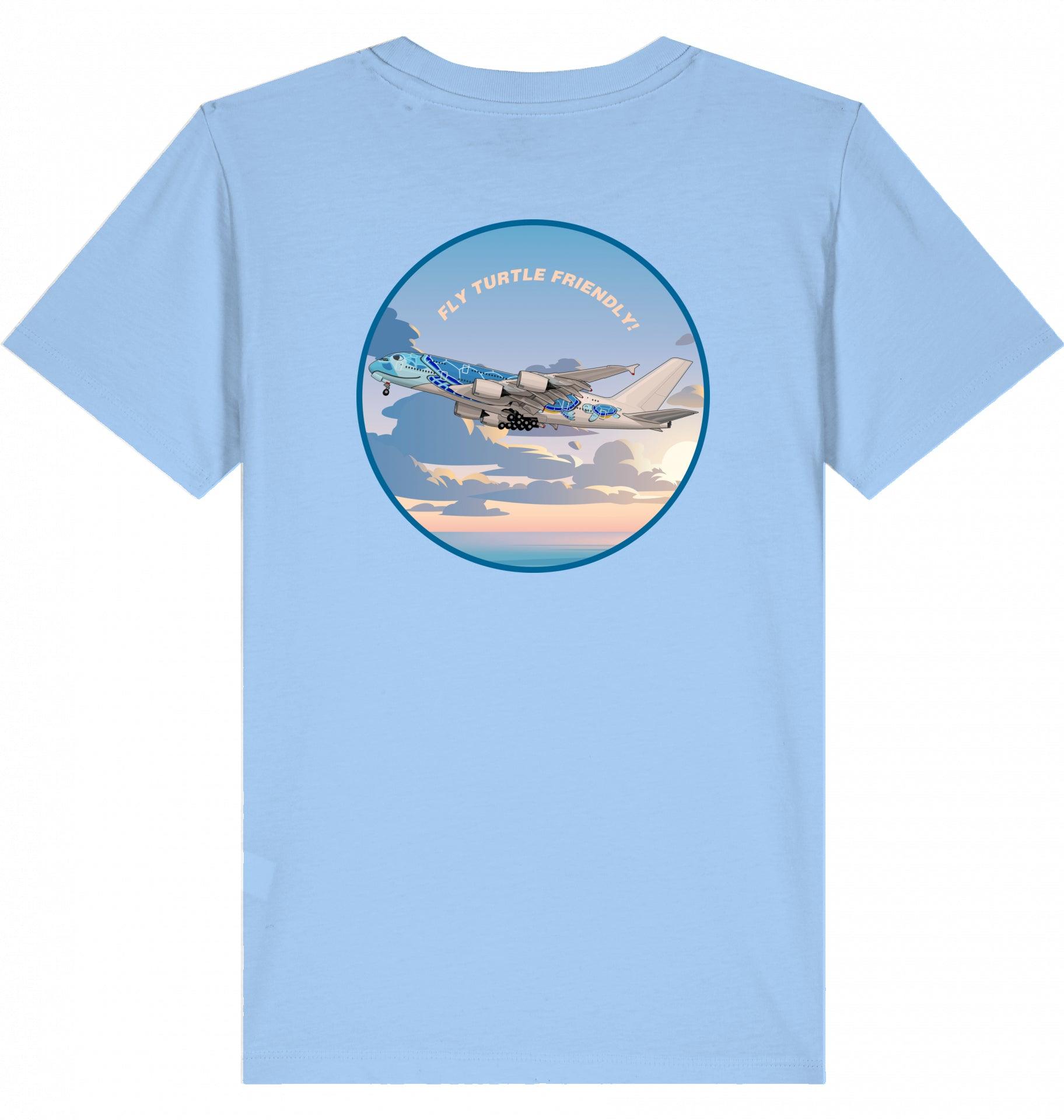 Aviation Kids Aviation T-Shirt Airbus A380 Flugzeug "Fly Turtle friendly" 2.0 Blue Soul für Piloten, Crews, Kinder & Planespotter made by SUPERSONIC aero 4U