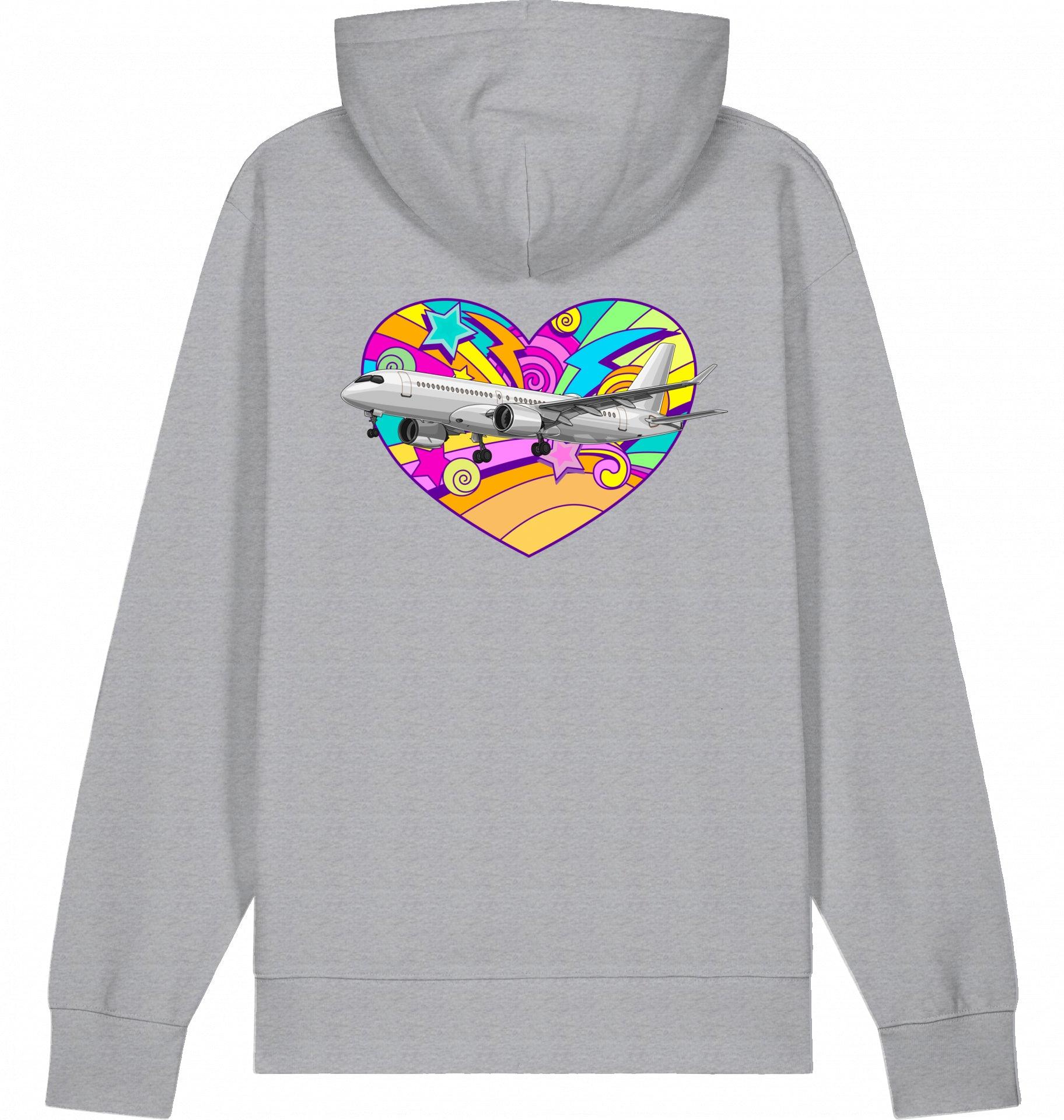 Aviation Flugzeug Hoodie Airbus A220 Heart - Airbus Lovers Mid Heather Grey für Piloten, Crews, Kinder & Planespotter made by SUPERSONIC aero 4U