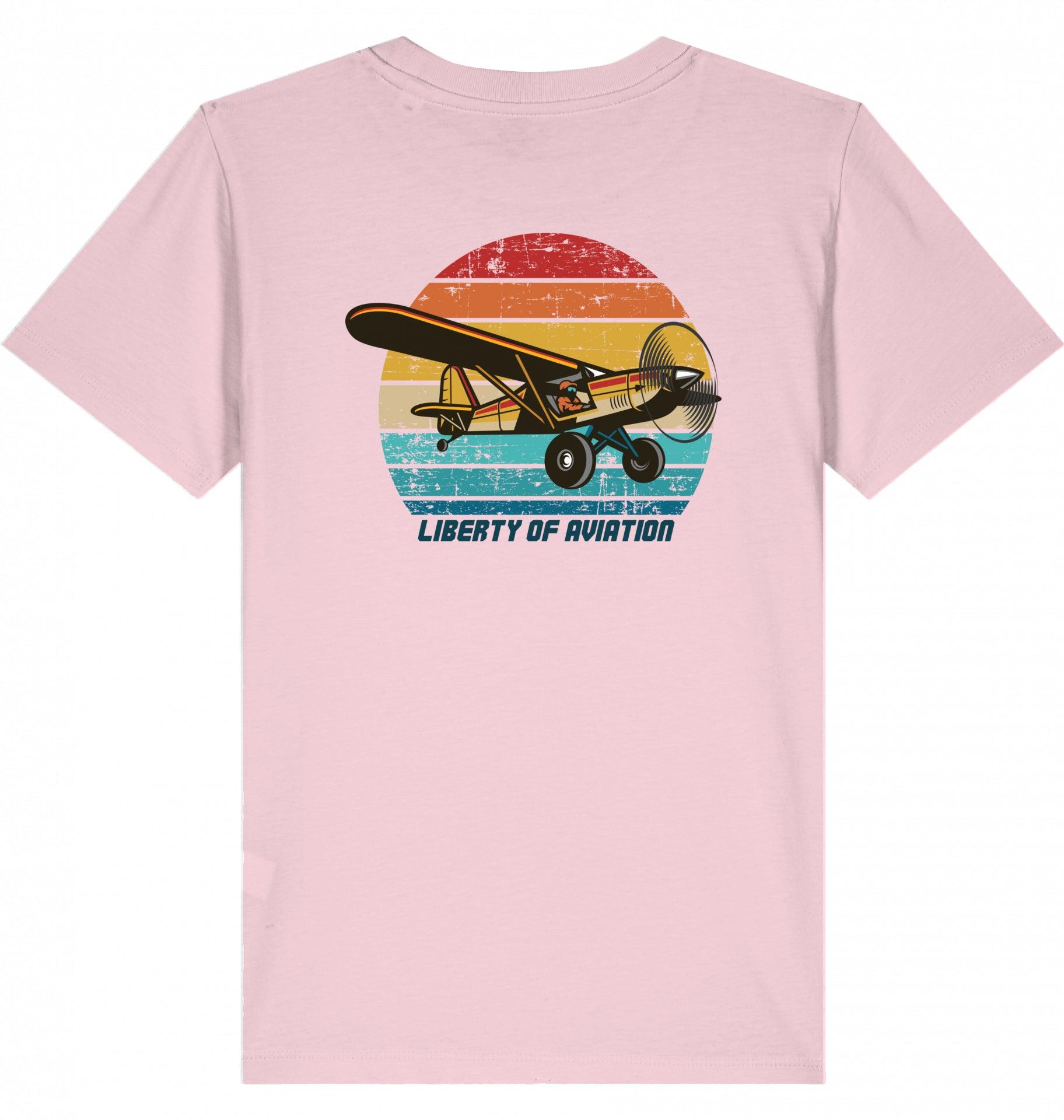 Aviation Kids Aviation T-Shirt "Liberty of Aviation" Piper Super Cup 2.0 Cotton Pink für Piloten, Crews, Kinder & Planespotter made by SUPERSONIC aero 4U