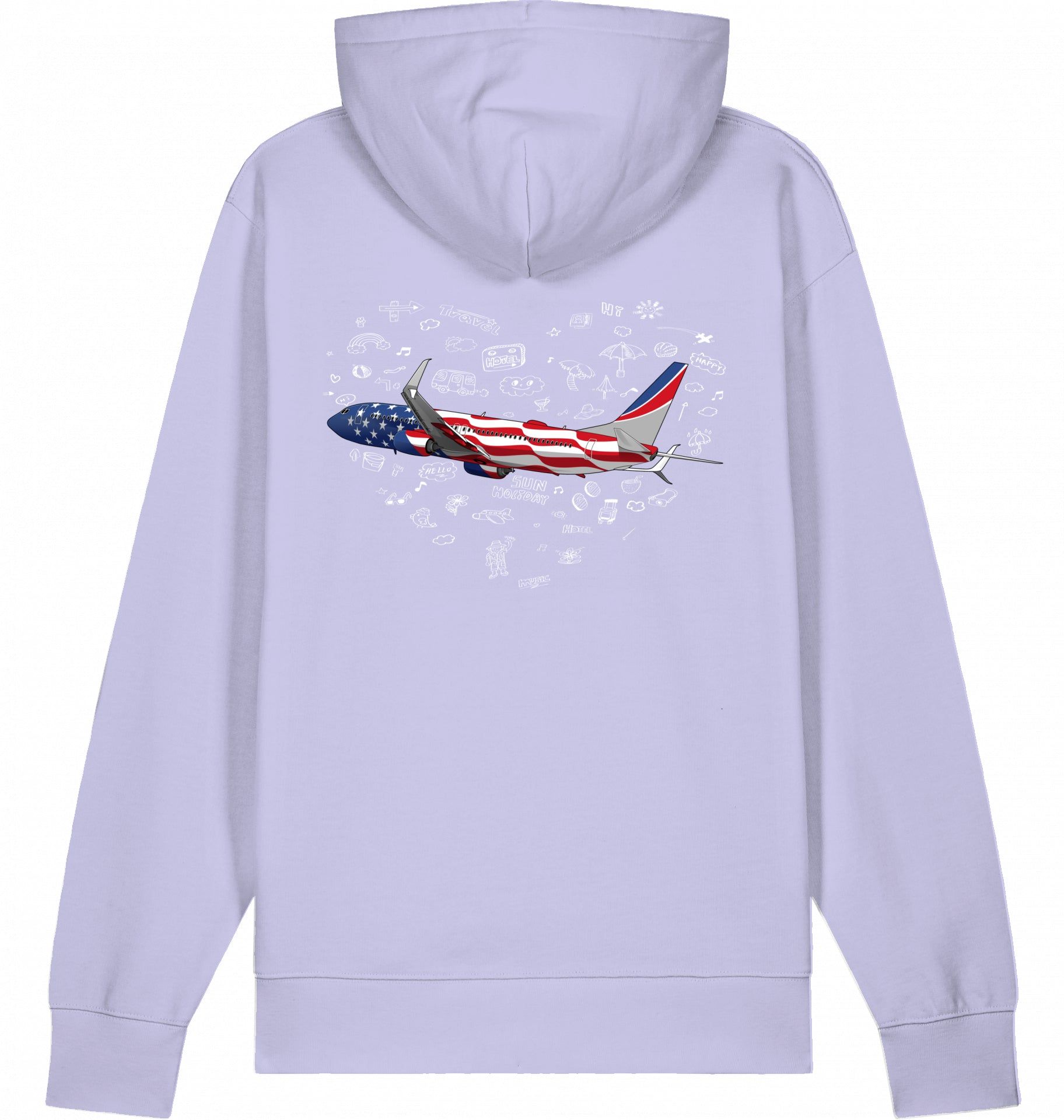Aviation Flugzeug Hoodie Boeing 737 Stars & Stripes Lavender für Piloten, Crews, Kinder & Planespotter made by SUPERSONIC aero 4U
