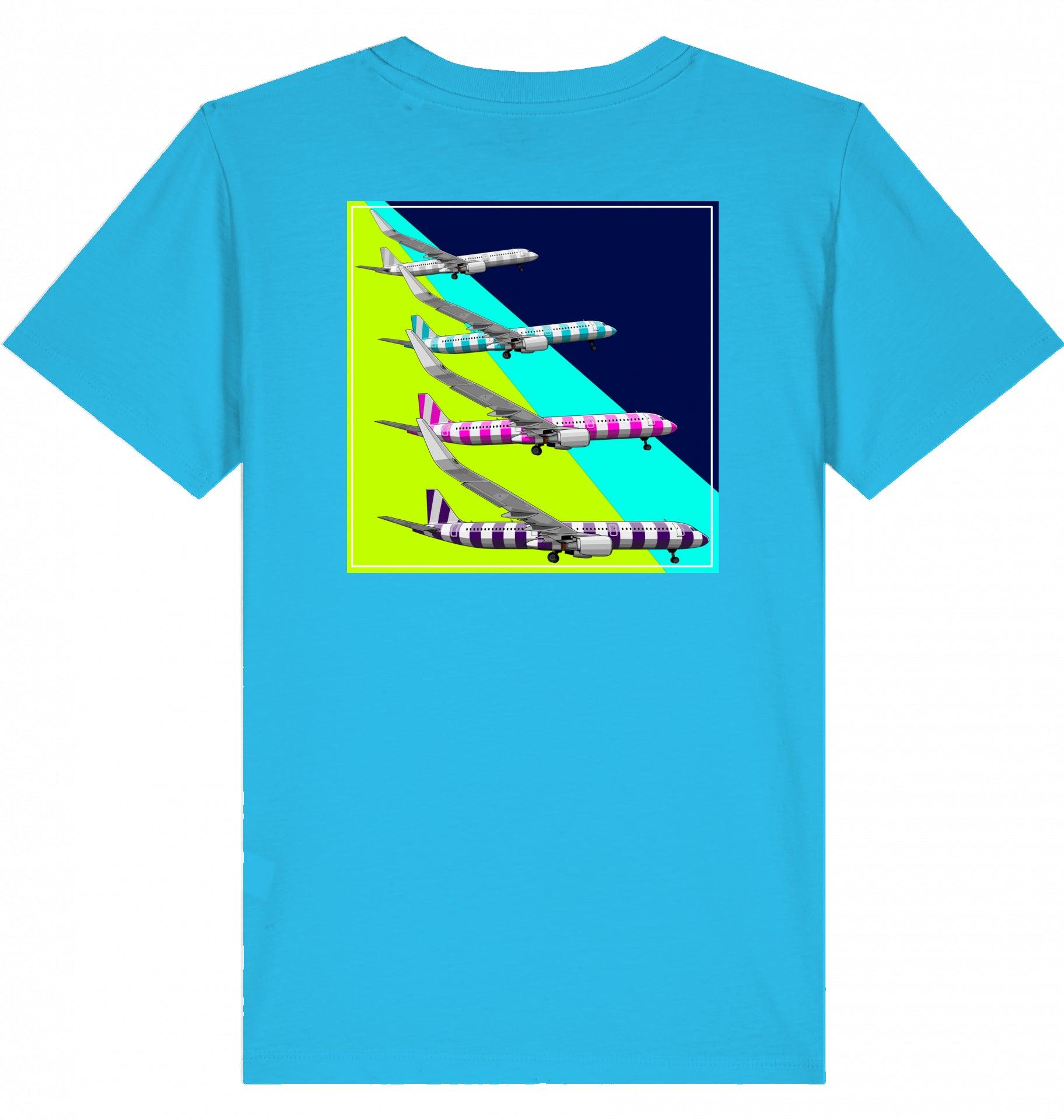 Aviation Kids Aviation T-Shirt Airbus A321 Aircraft Landing 2.0 Aqua Blue für Piloten, Crews, Kinder & Planespotter made by SUPERSONIC aero 4U