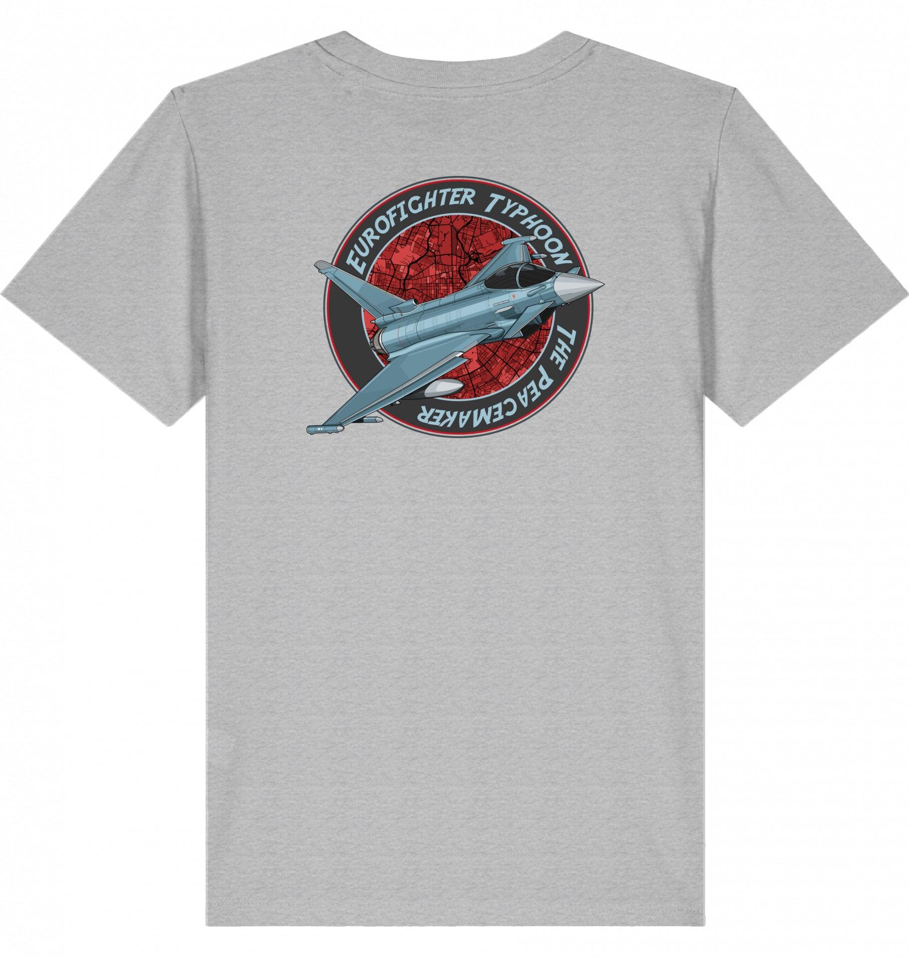 Aviation Kids Aviation T-Shirt "Eurofighter Typhoon - The Peacemaker" 2.0 Heather Grey für Piloten, Crews, Kinder & Planespotter made by SUPERSONIC aero 4U