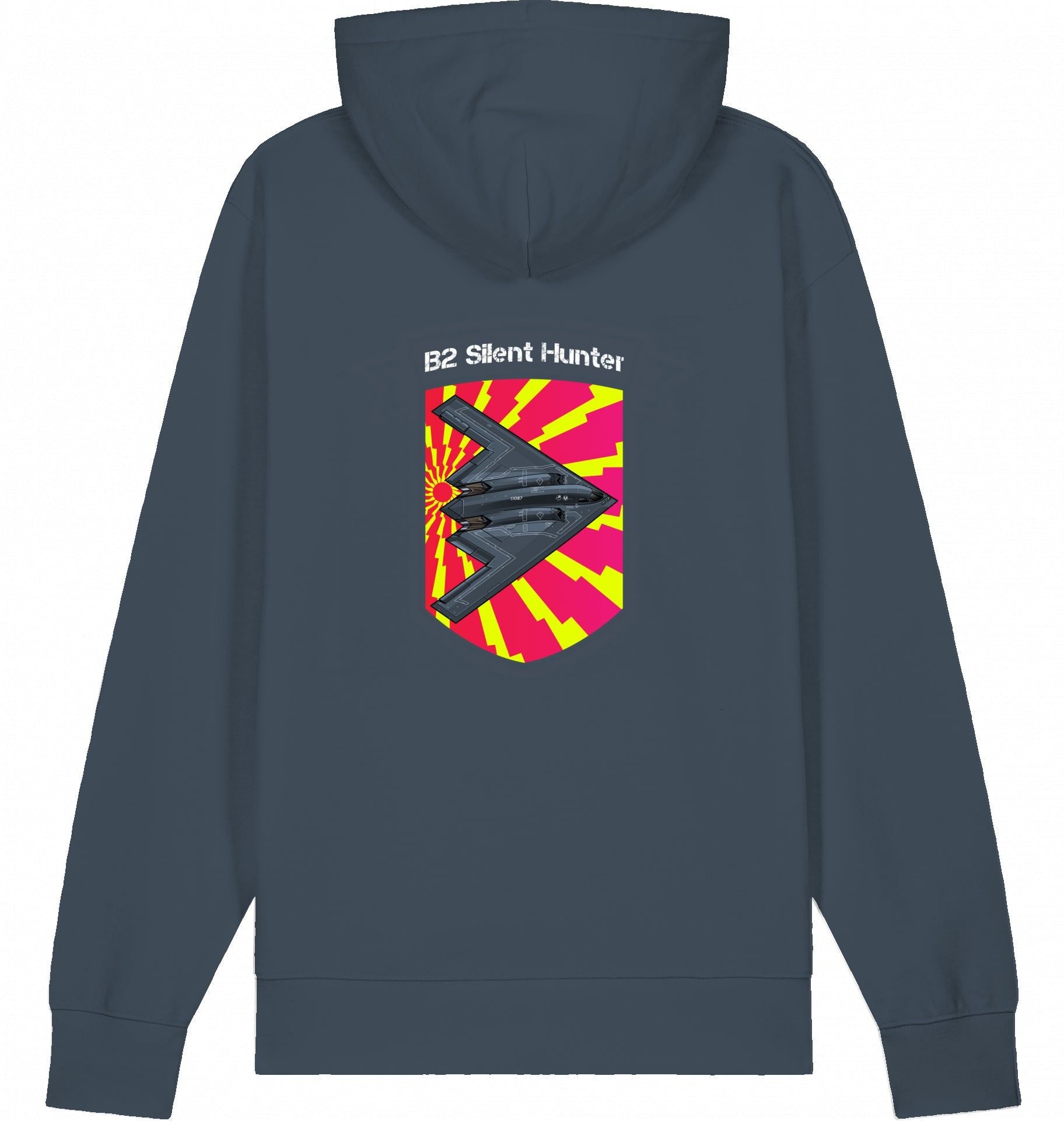 Aviation Flugzeug Hoodie Northrop B2 Spirit - Silent Hunter India Ink Grey für Piloten, Crews, Kinder & Planespotter made by SUPERSONIC aero 4U