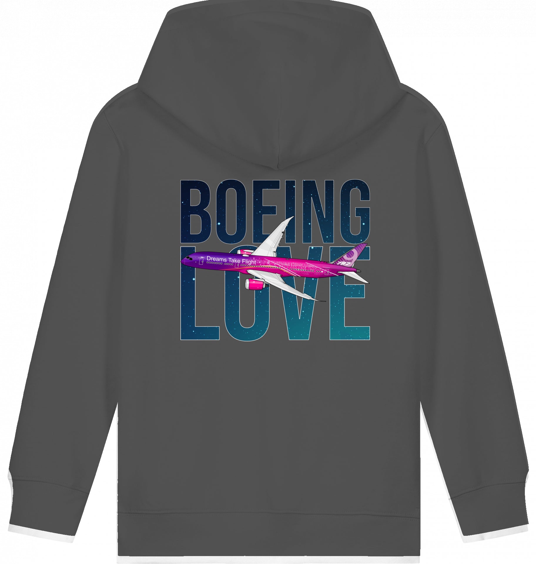 Aviation Kids Hoodie Boeing Love 787 Dreamliner Anthracite für Piloten, Crews, Kinder & Planespotter made by SUPERSONIC aero 4U