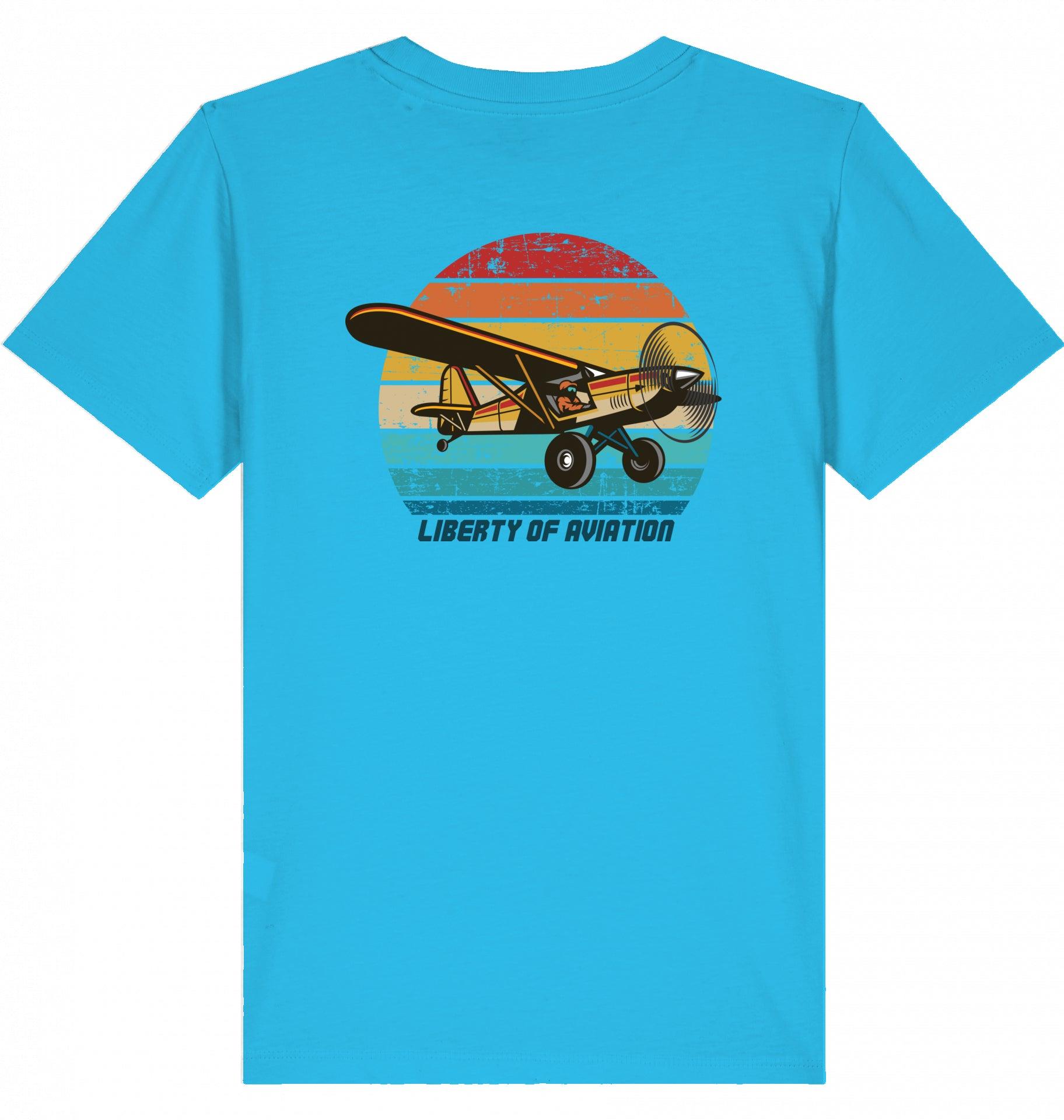 Aviation Kids Aviation T-Shirt "Liberty of Aviation" Piper Super Cup 2.0 Aqua Blue für Piloten, Crews, Kinder & Planespotter made by SUPERSONIC aero 4U