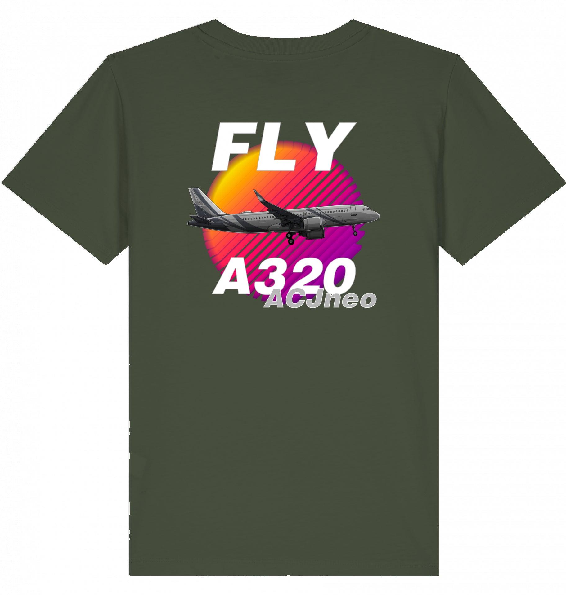 Aviation Kids Aviation T-Shirt "Fly Airbus A320 ACJneo" 2.0 Khaki für Piloten, Crews, Kinder & Planespotter made by SUPERSONIC aero 4U