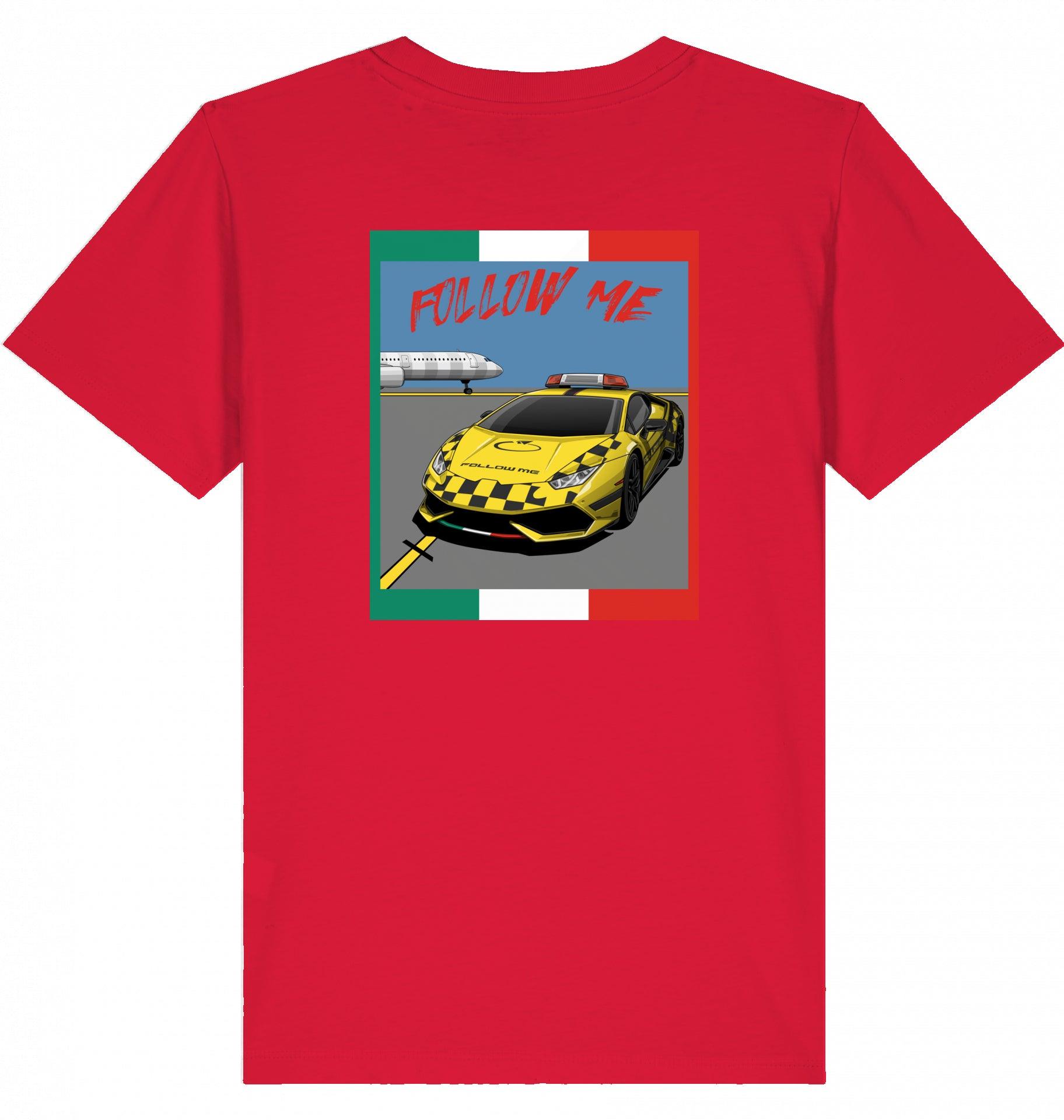 Aviation Kids Aviation T-Shirt "Follow Me Supercar" Flughafen 2.0 Red für Piloten, Crews, Kinder & Planespotter made by SUPERSONIC aero 4U