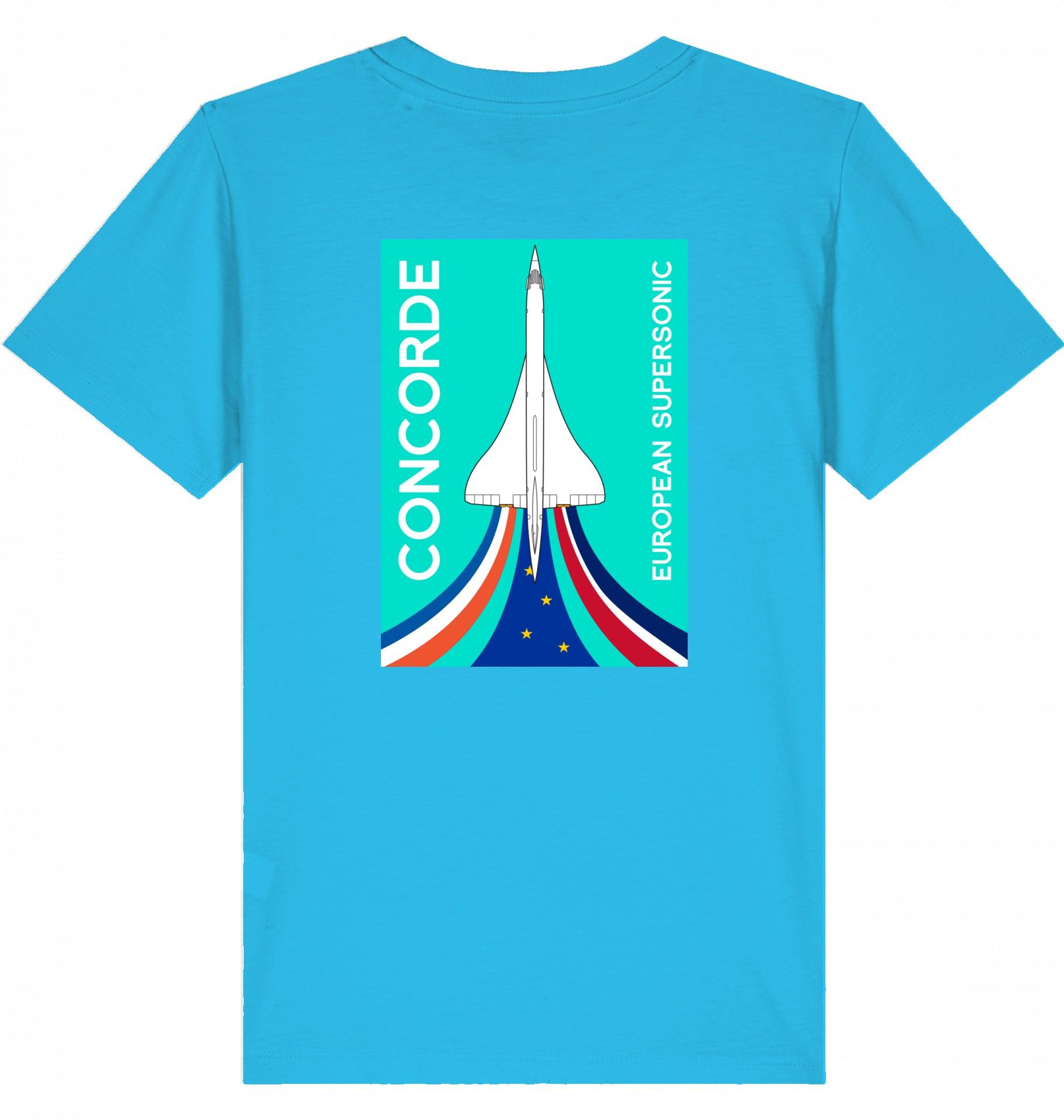 Aviation Kids Aviation T-Shirt "Concorde European Supersonic Aircraft" 2.0 Aqua Blue für Piloten, Crews, Kinder & Planespotter made by SUPERSONIC aero 4U