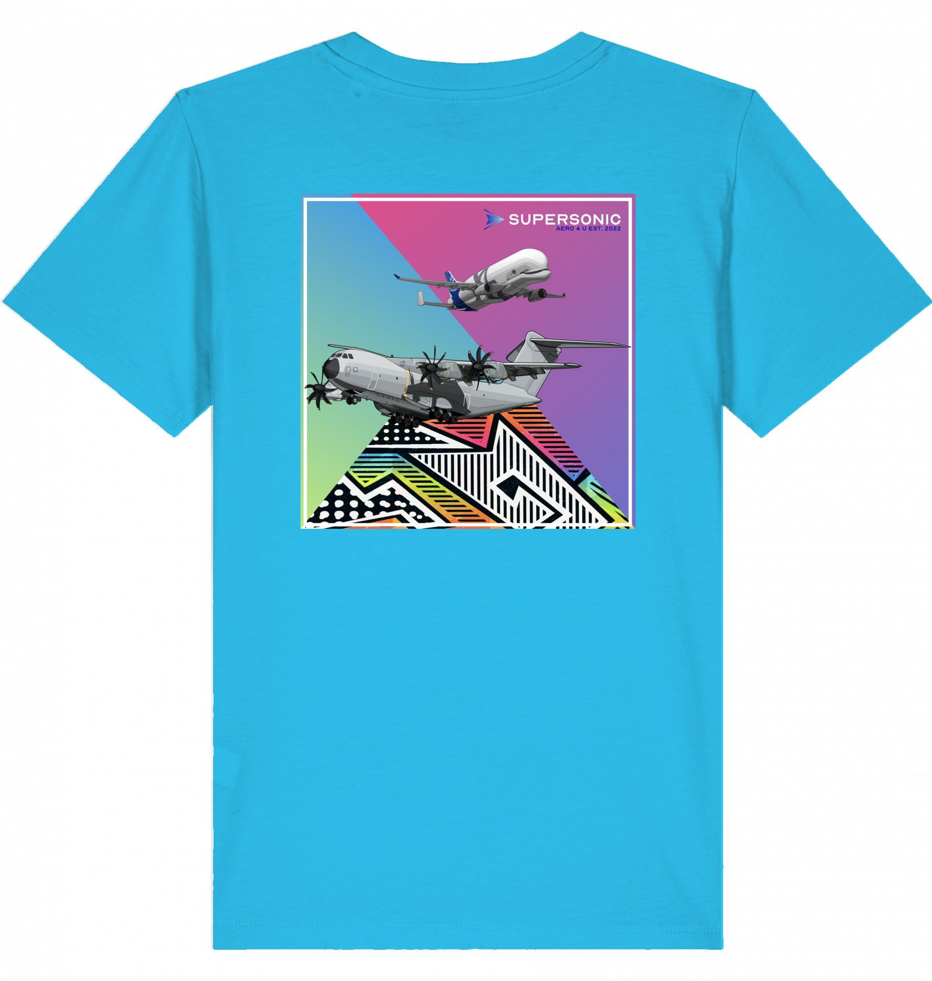 Aviation Kids Aviation T-Shirt Airbus A400M und Beluga Flugzeuge 2.0 Aqua Blue für Piloten, Crews, Kinder & Planespotter made by SUPERSONIC aero 4U
