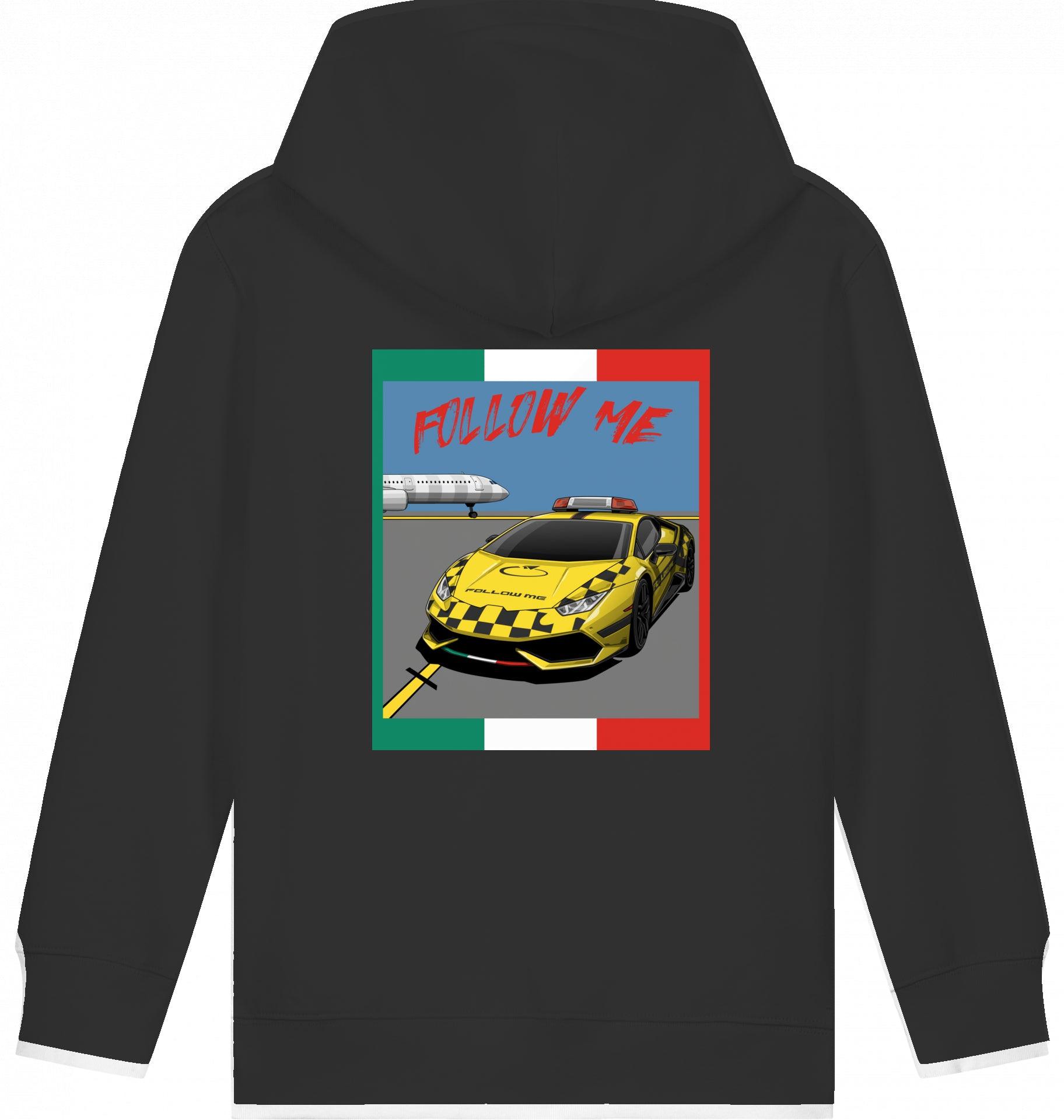 Aviation Kids Aviation Hoodie "Follow Me Italia" Airbus A321 Black für Piloten, Crews, Kinder & Planespotter made by SUPERSONIC aero 4U