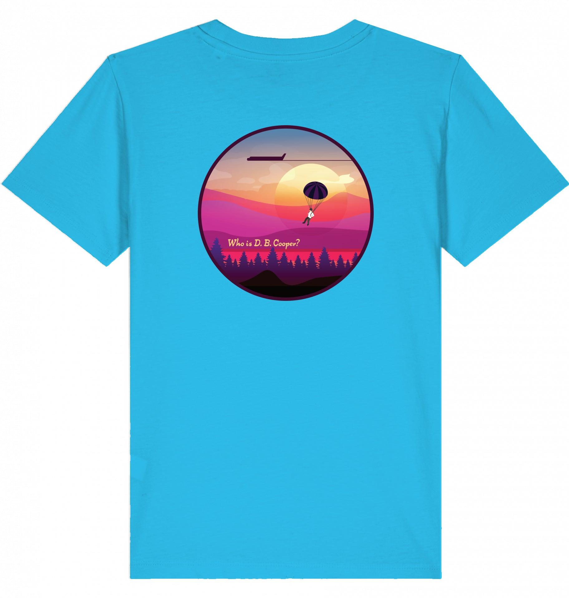 Aviation Kids Aviation T-Shirt "Who is D.B. Cooper?" 2.0 Aqua Blue für Piloten, Crews, Kinder & Planespotter made by SUPERSONIC aero 4U