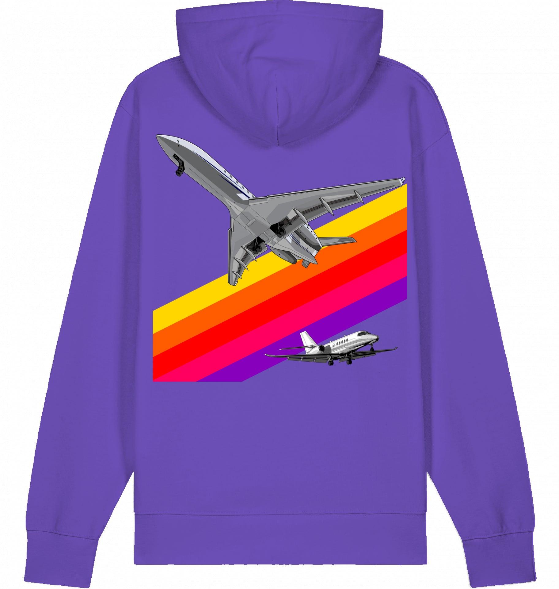 Aviation Flugzeug Hoodie im VHS Rainbow Design der 80er Purple Love für Piloten, Crews, Kinder & Planespotter made by SUPERSONIC aero 4U