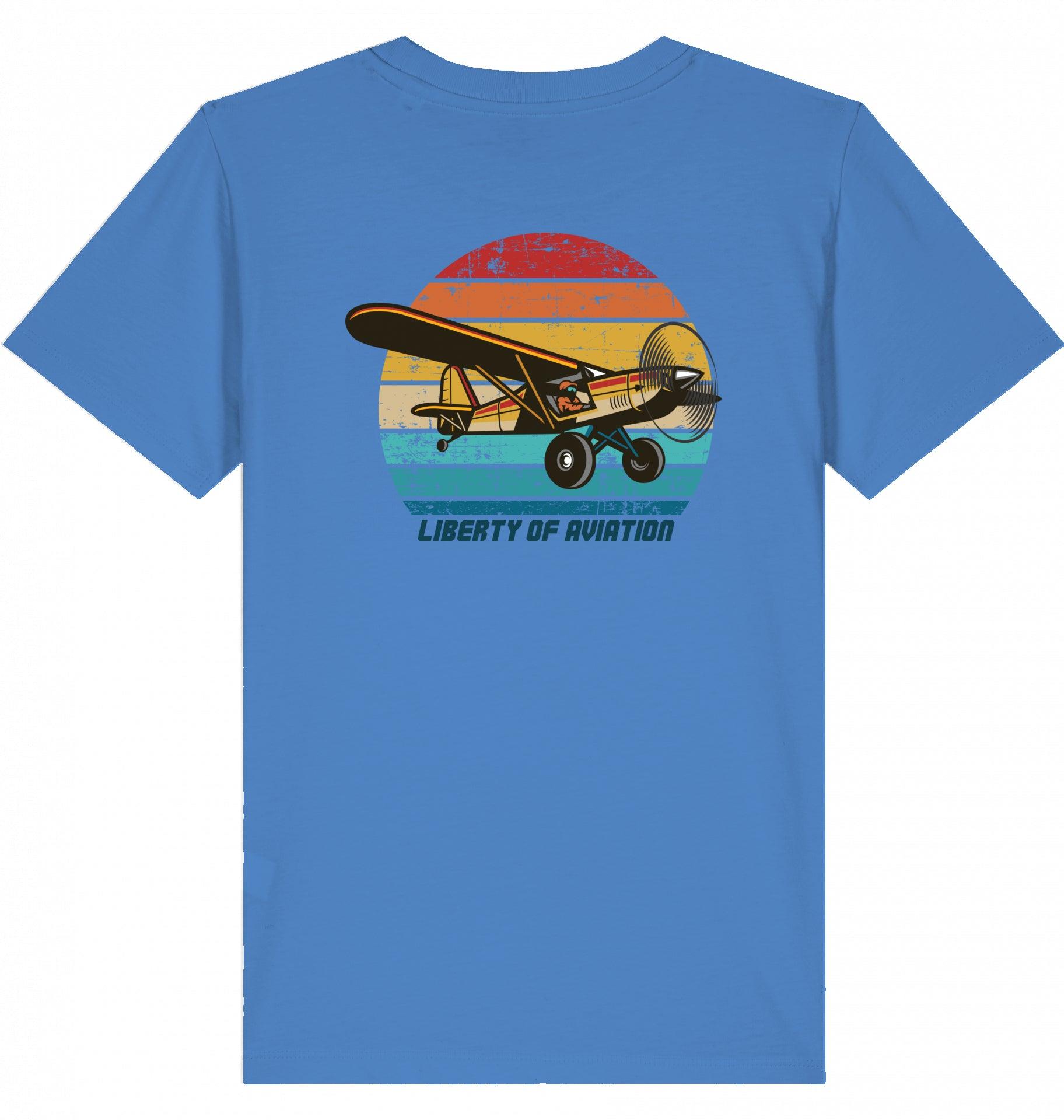 Aviation Kids Aviation T-Shirt "Liberty of Aviation" Piper Super Cup 2.0 Bright Blue für Piloten, Crews, Kinder & Planespotter made by SUPERSONIC aero 4U