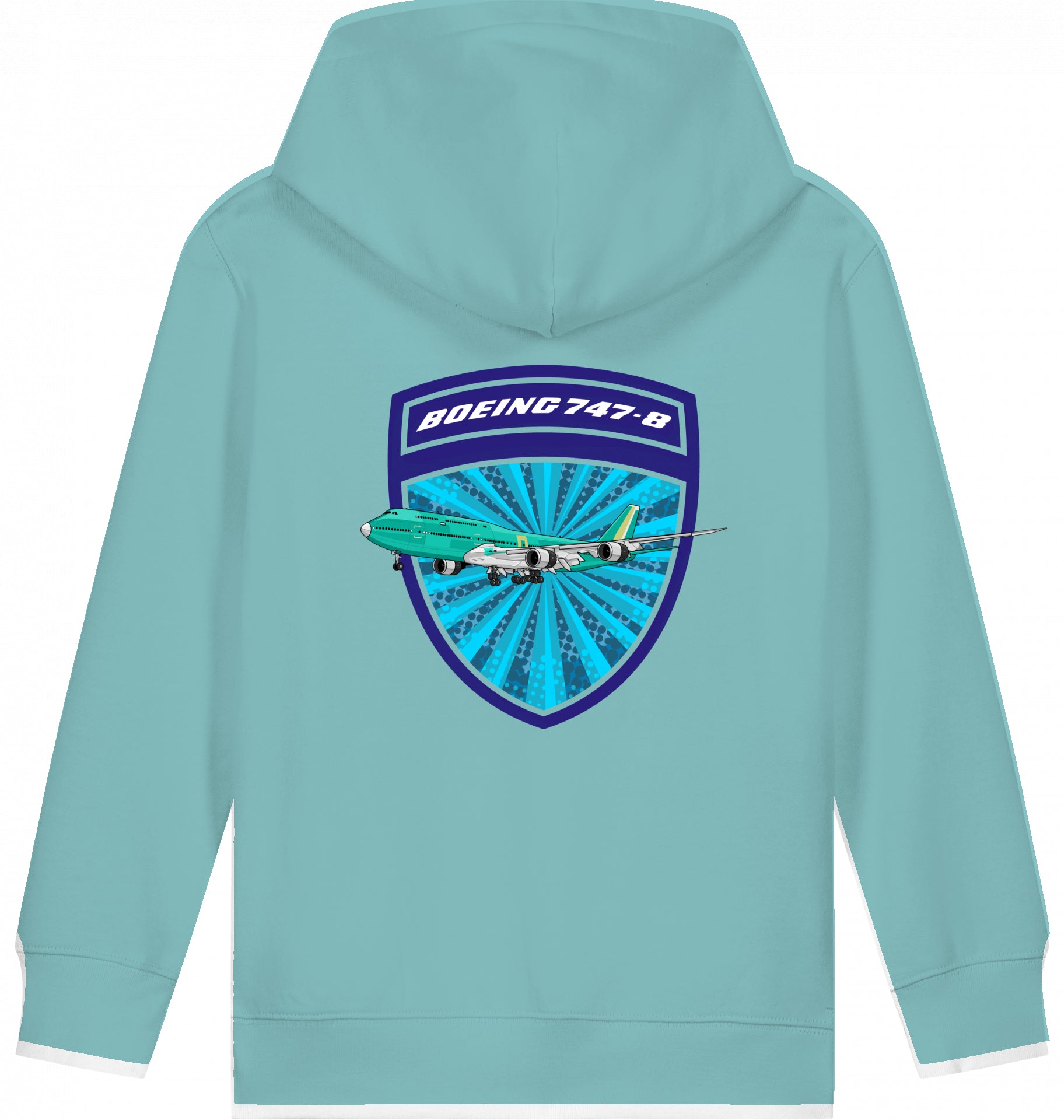 Aviation Kids Hoodie Boeing 747-8 Jumbojet Teal Monstera für Piloten, Crews, Kinder & Planespotter made by SUPERSONIC aero 4U