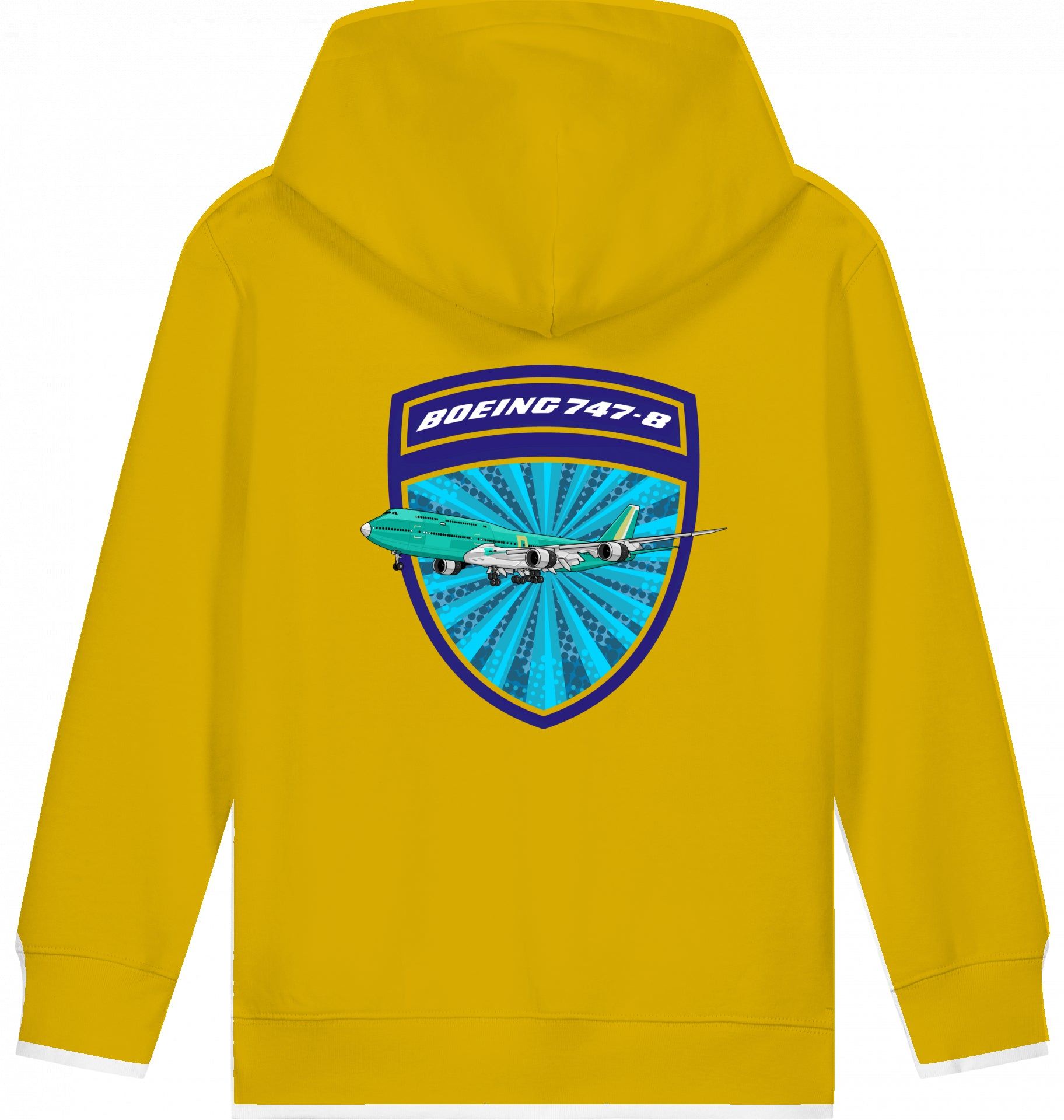 Aviation Kids Hoodie Boeing 747-8 Jumbojet Ochre für Piloten, Crews, Kinder & Planespotter made by SUPERSONIC aero 4U