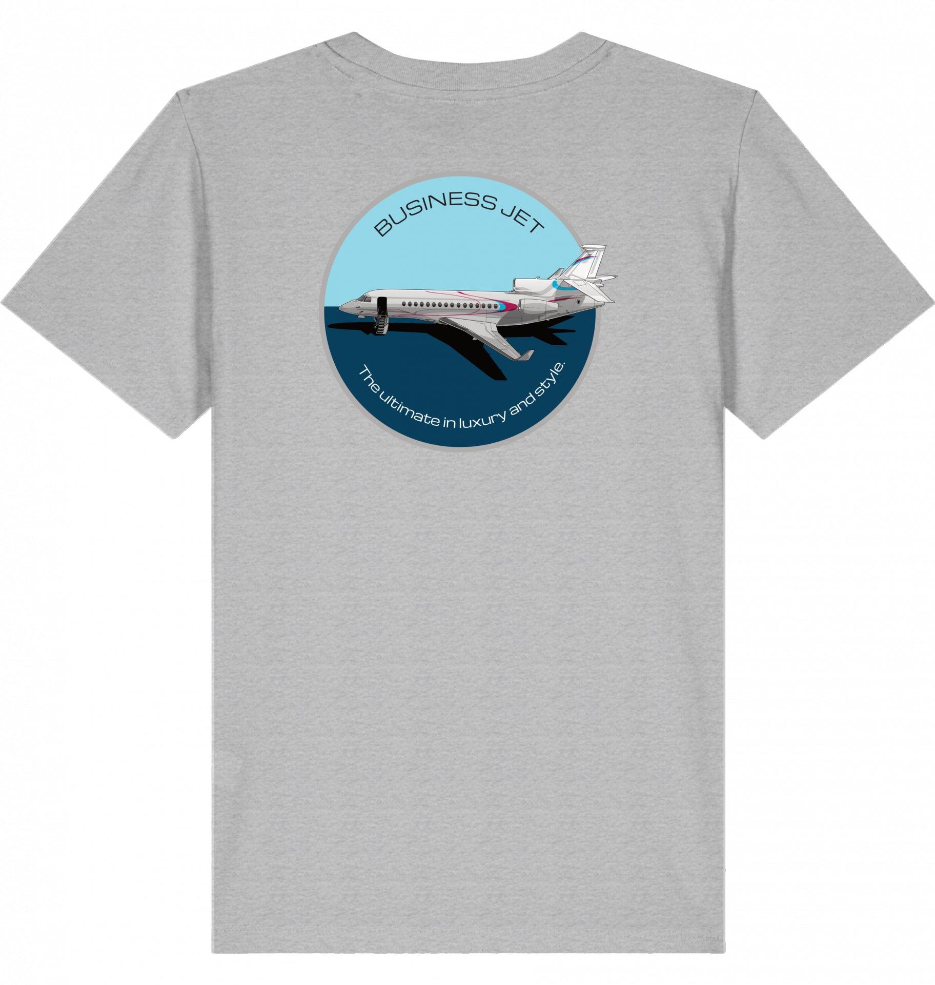 Aviation Kids Aviation T-Shirt "Dassault Falcon 7X Business Jet" 2.0 Heather Grey für Piloten, Crews, Kinder & Planespotter made by SUPERSONIC aero 4U