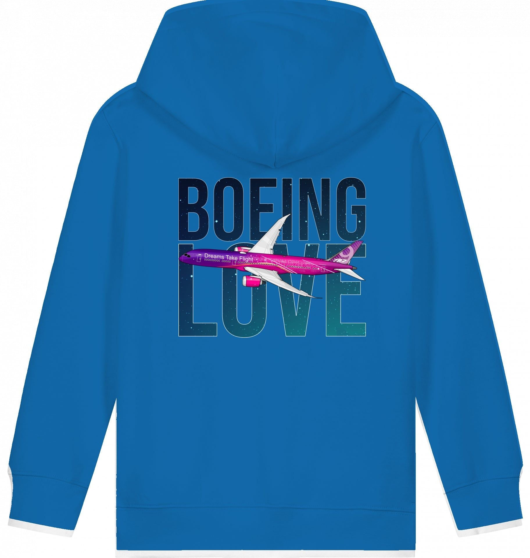Aviation Kids Hoodie Boeing Love 787 Dreamliner Royal Blue für Piloten, Crews, Kinder & Planespotter made by SUPERSONIC aero 4U
