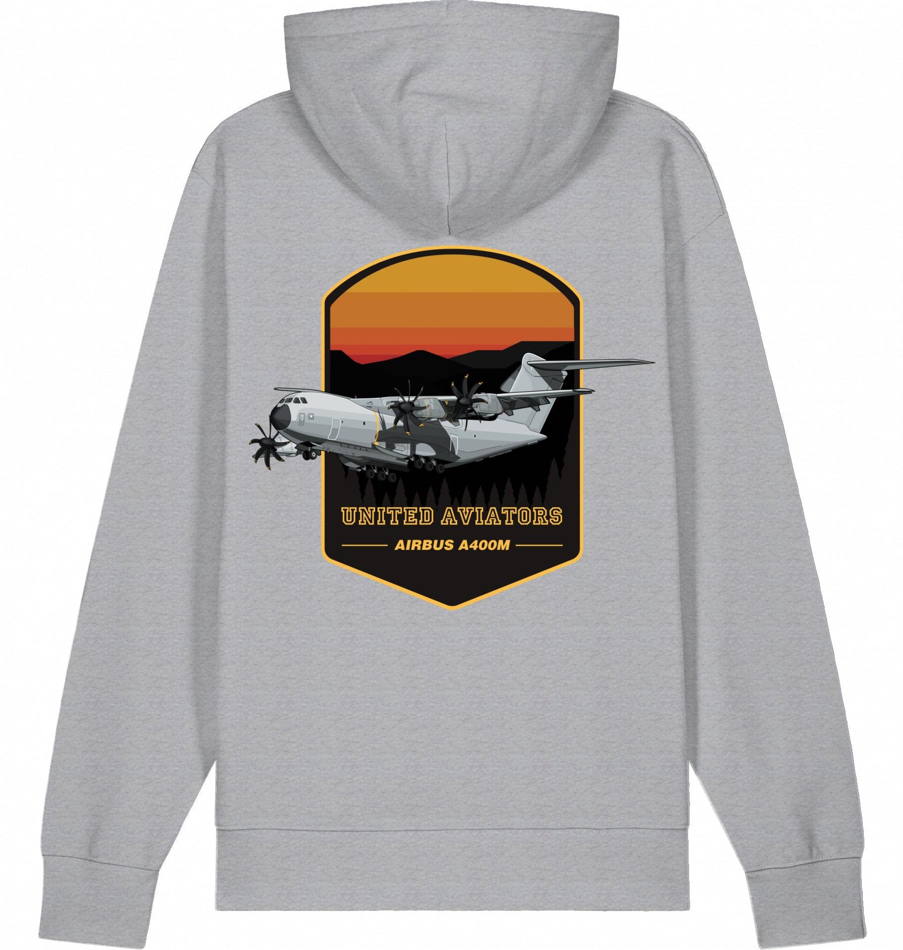 Aviation Flugzeug Hoodie Airbus A400M "United Aviators" Mid Heather Grey für Piloten, Crews, Kinder & Planespotter made by SUPERSONIC aero 4U