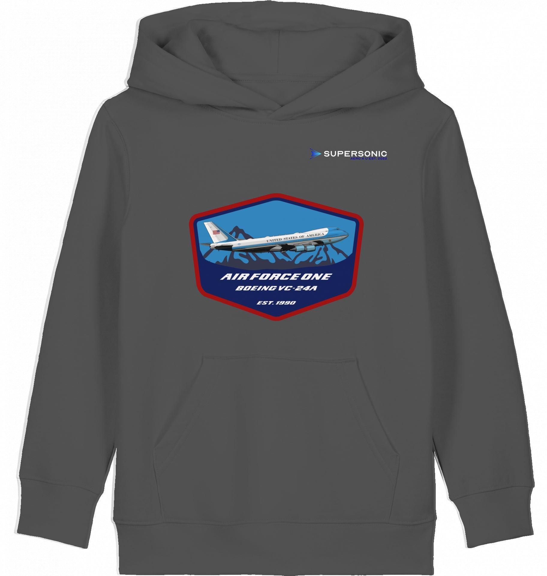 Aviation Kids Flugzeug Hoodie "Airforce One Boeing 747 - Jumbojet" Anthracite für Piloten, Crews, Kinder & Planespotter made by SUPERSONIC aero 4U